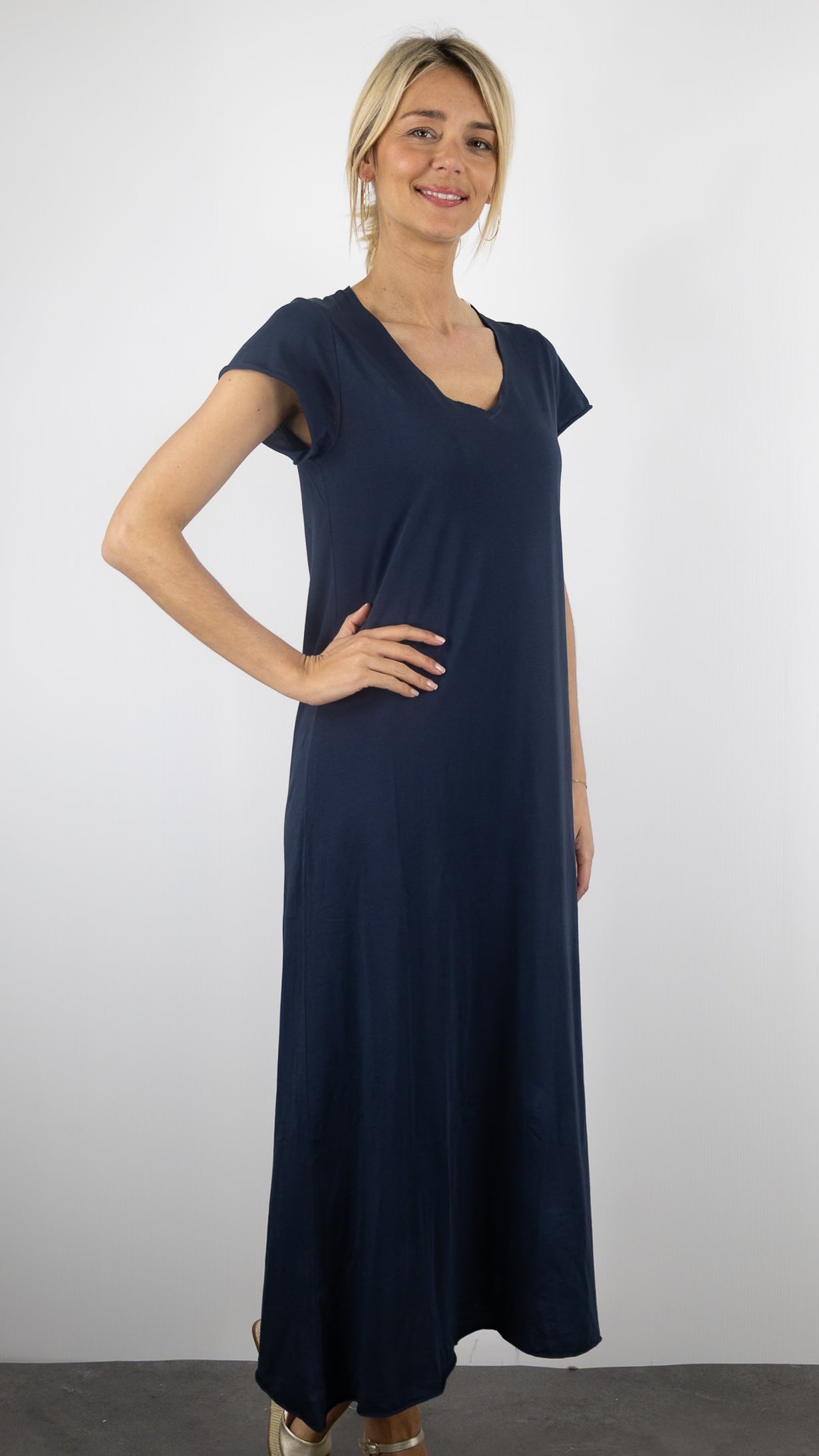 ROBE LONGUE MANCHES COURTES ANONYM ALIZEE#COLOR_MARINE