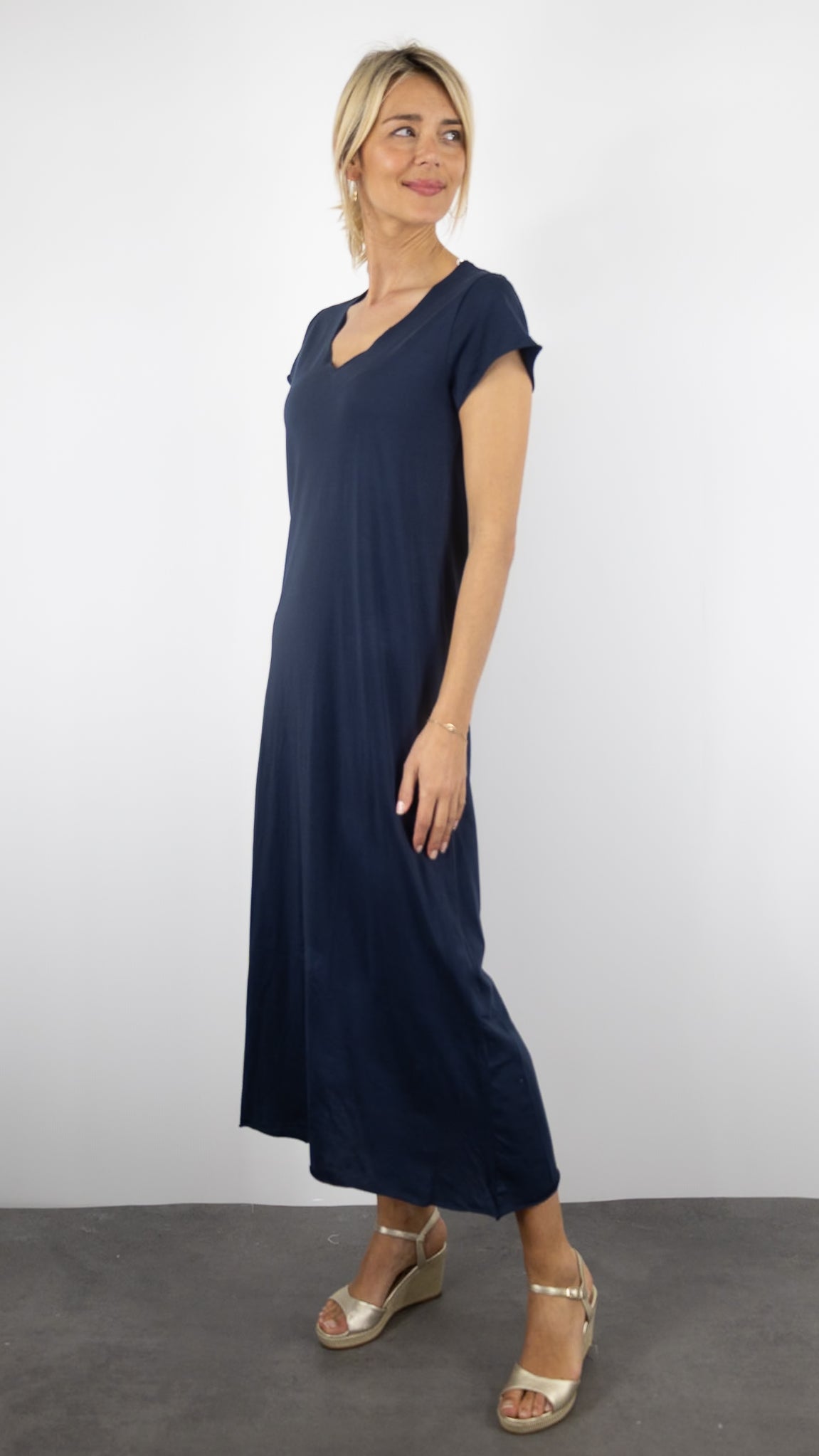 ROBE LONGUE MANCHES COURTES ANONYM ALIZEE#COLOR_MARINE