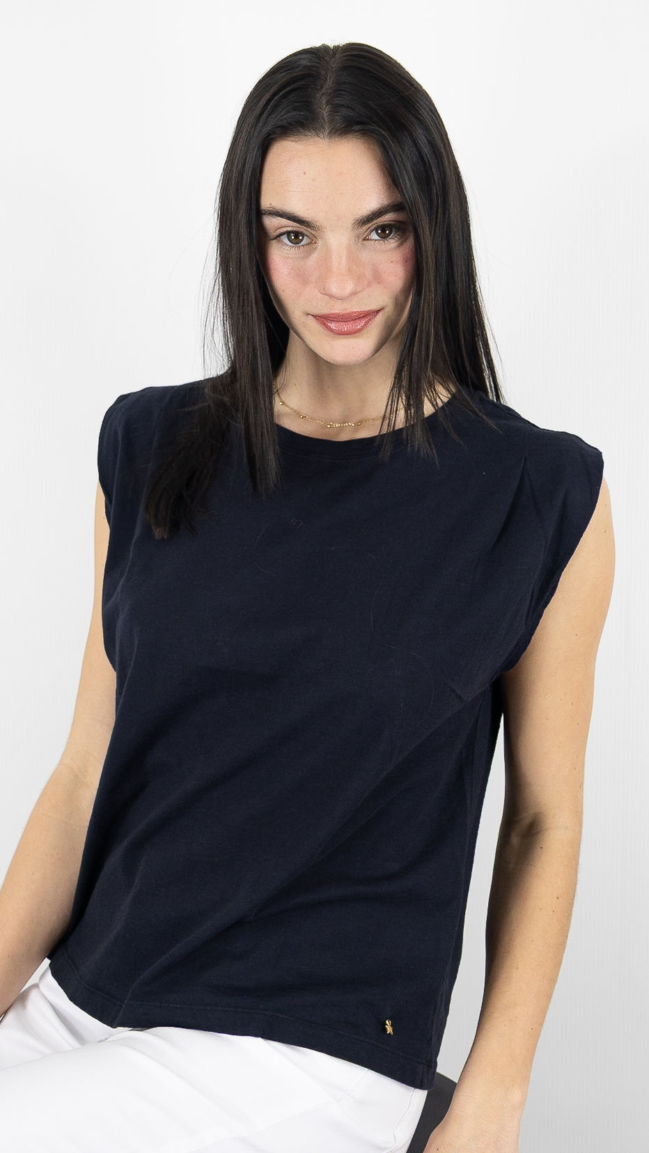 TEE-SHIRT COL ROND SANS MANCHES POUR FEMME DES PETITS HAUTS ZAEBA#COLOR_NOIR
