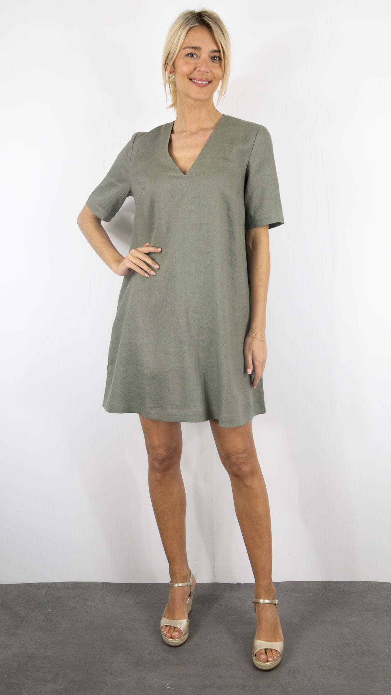 ROBE EVASE EN LIN POUR FEMME ESTHEME F2535EL#COLOR_12014/KAKI