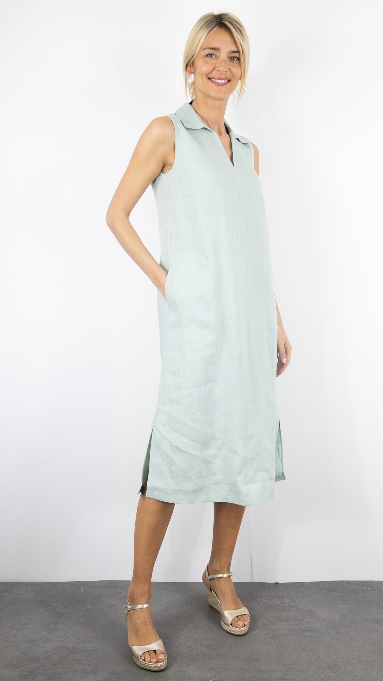 ROBE LONGUE SANS MANCHES EN LIN  ESTHEME CKE5108L#COLOR_12048/MINTY MENTHE