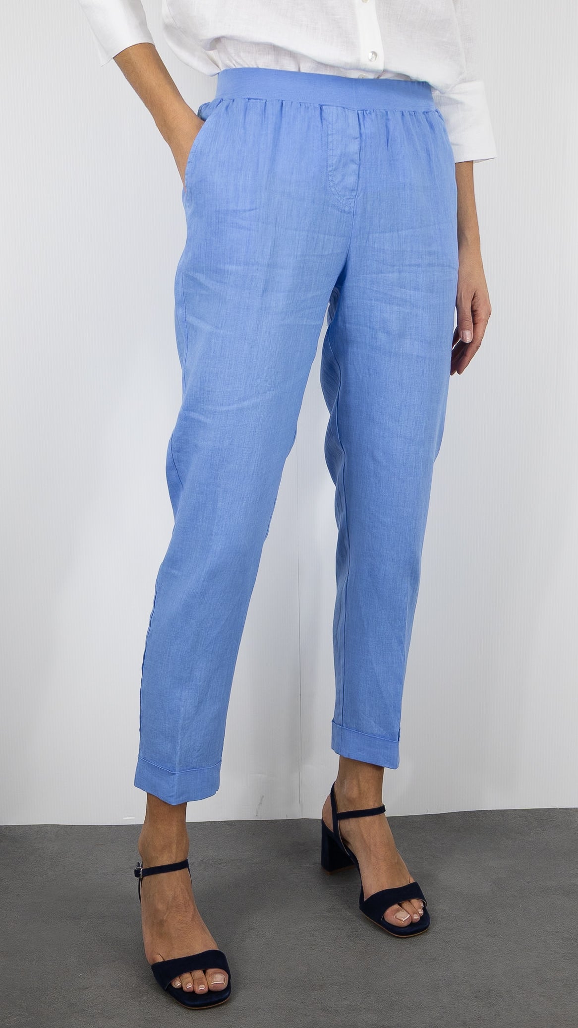 PANTALON EN LIN TAILLE ELASTIQUE ROSSO 35 N861PA/8000#COLOR_764/BLEU