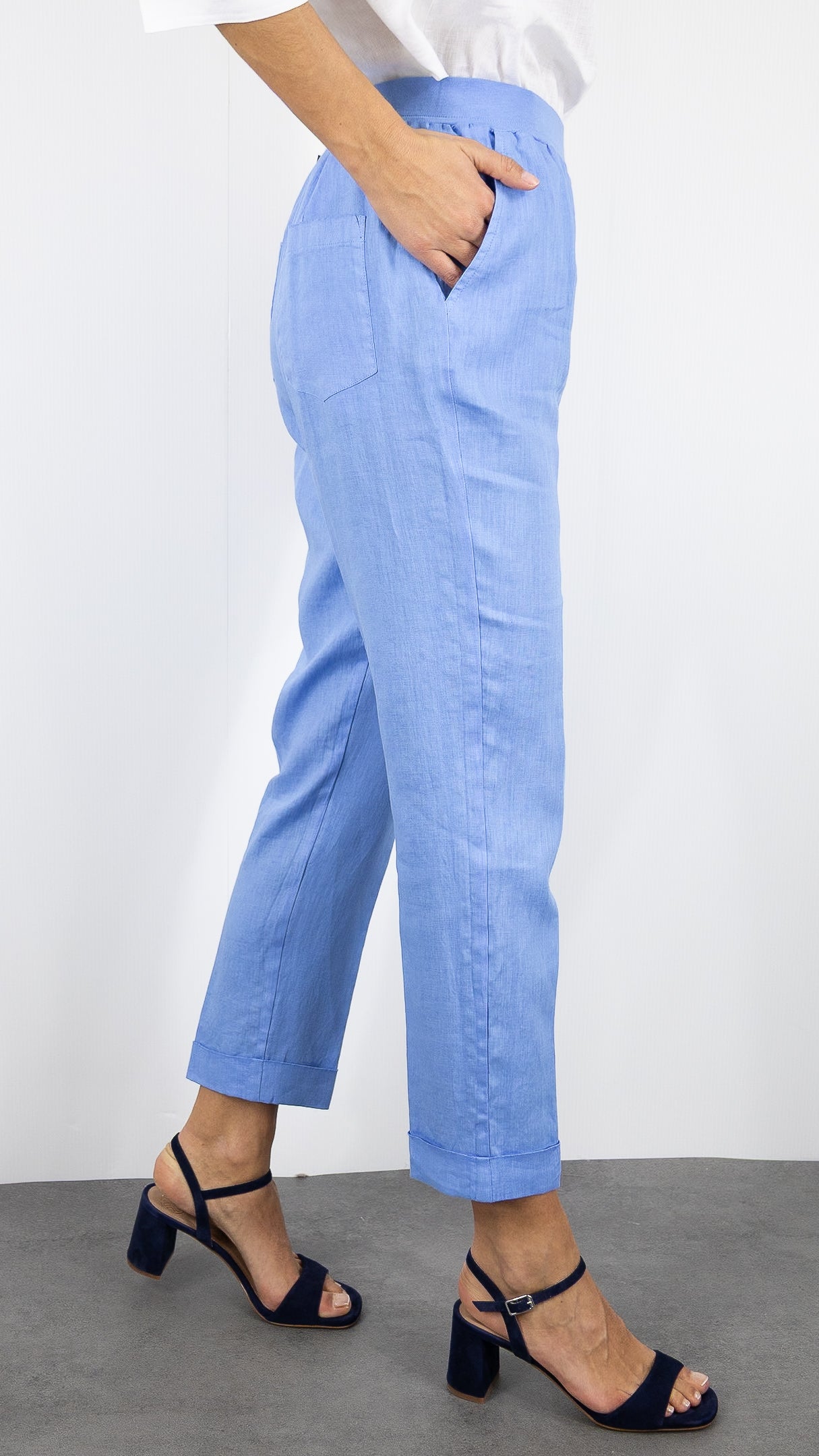 PANTALON EN LIN TAILLE ELASTIQUE ROSSO 35 N861PA/8000#COLOR_764/BLEU