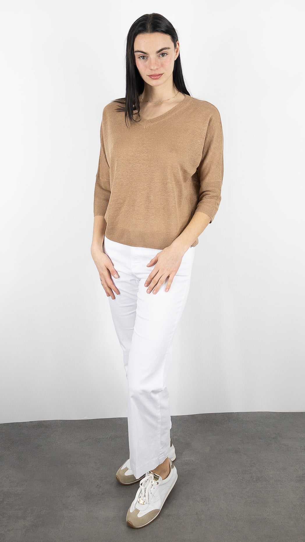 PULL COL V EN LIN POUR FEMME ESTHEME CKE5043E#COLOR_26264/CARAMEL
