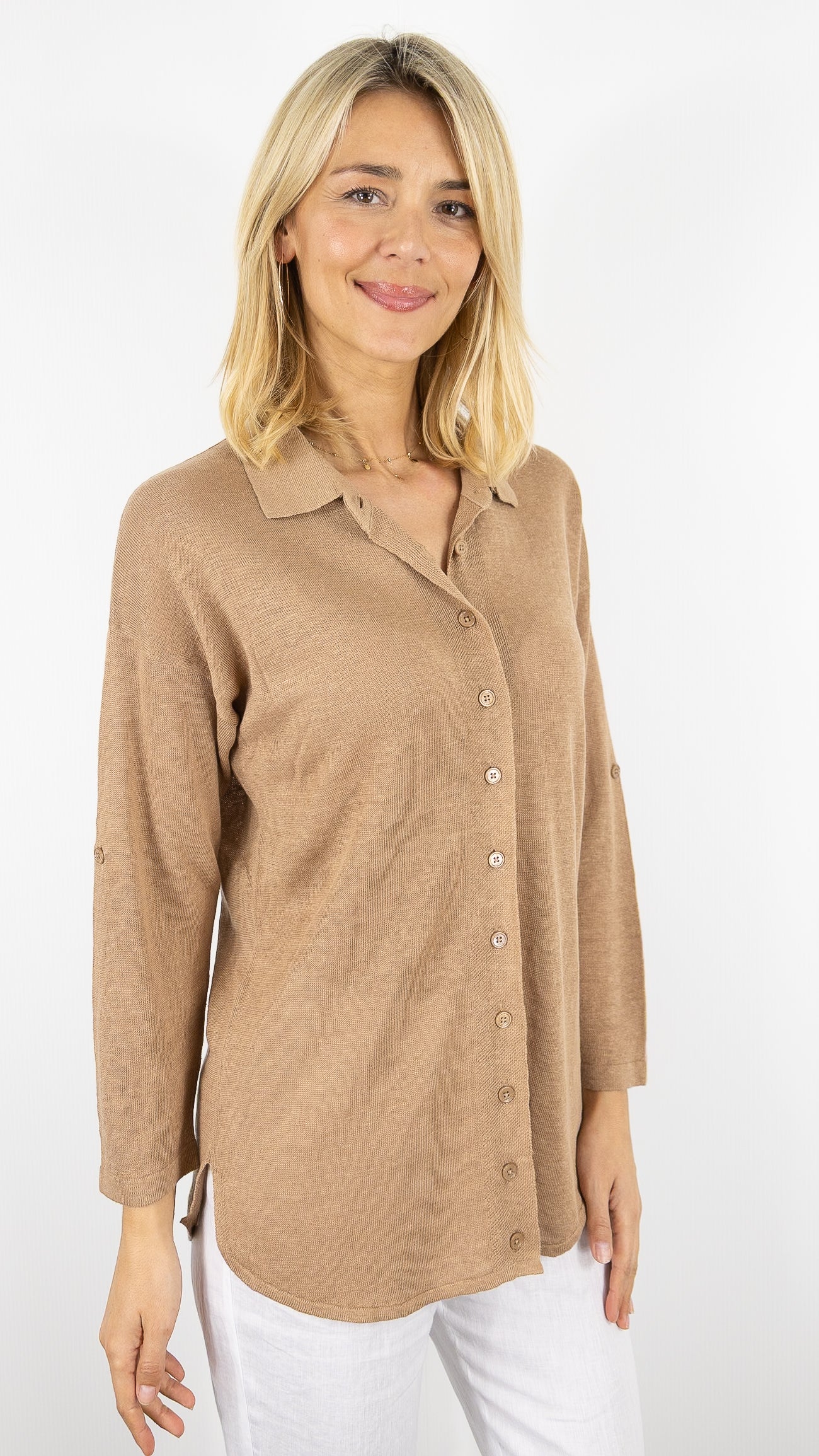 CHEMISE LONGUE EN MAILLE DE LIN  ESTHEME F2614EE#COLOR_26264/CARAMEL