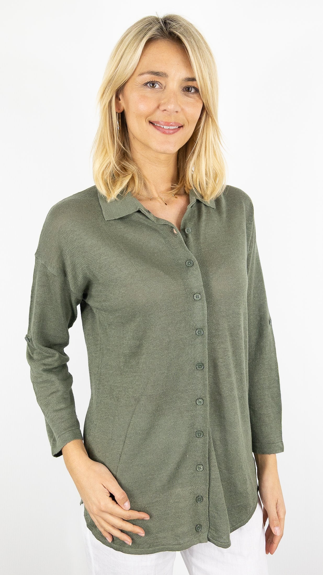 CHEMISE LONGUE EN MAILLE DE LIN  ESTHEME F2614EE#COLOR_1831/NEW KAKI