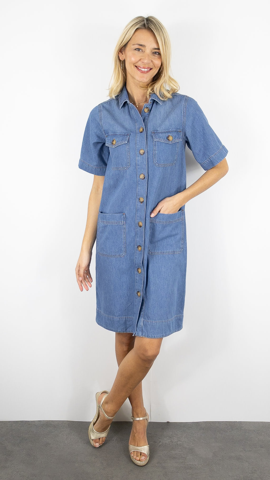gerard darel denim dress Robe droite en denim  poches jeans - RANI