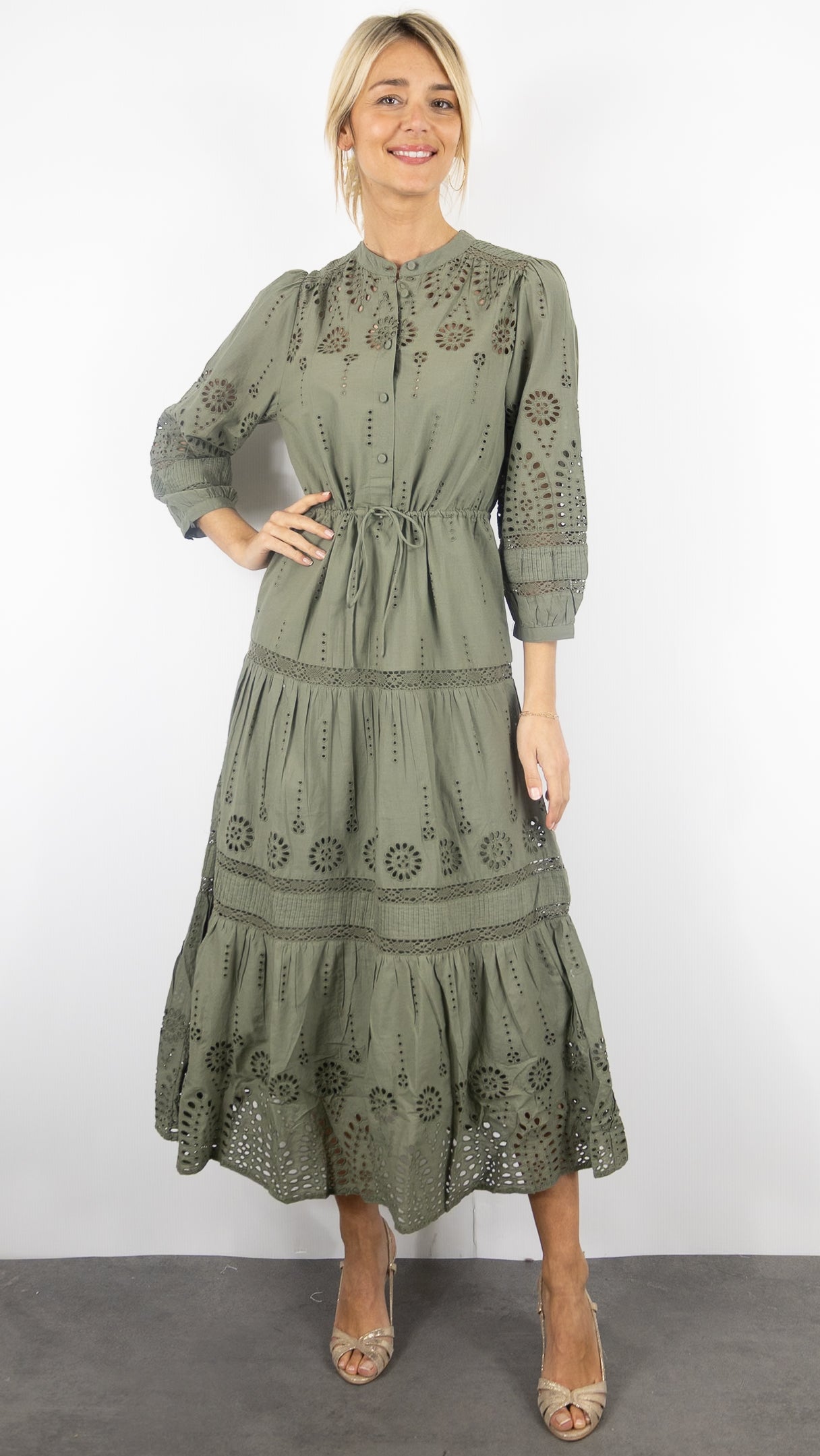 ROBE LONGUE EN DENTELLE KAKI GERARD DAREL RHONIE