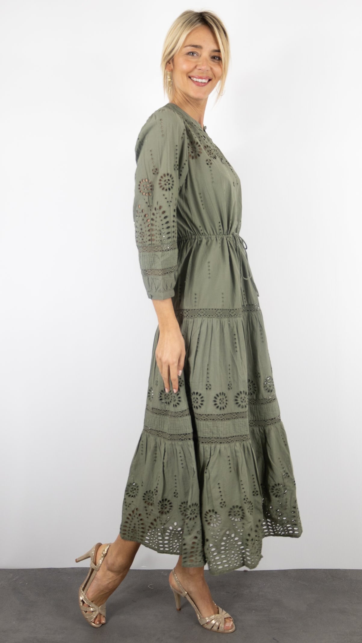 ROBE LONGUE EN DENTELLE KAKI GERARD DAREL RHONIE