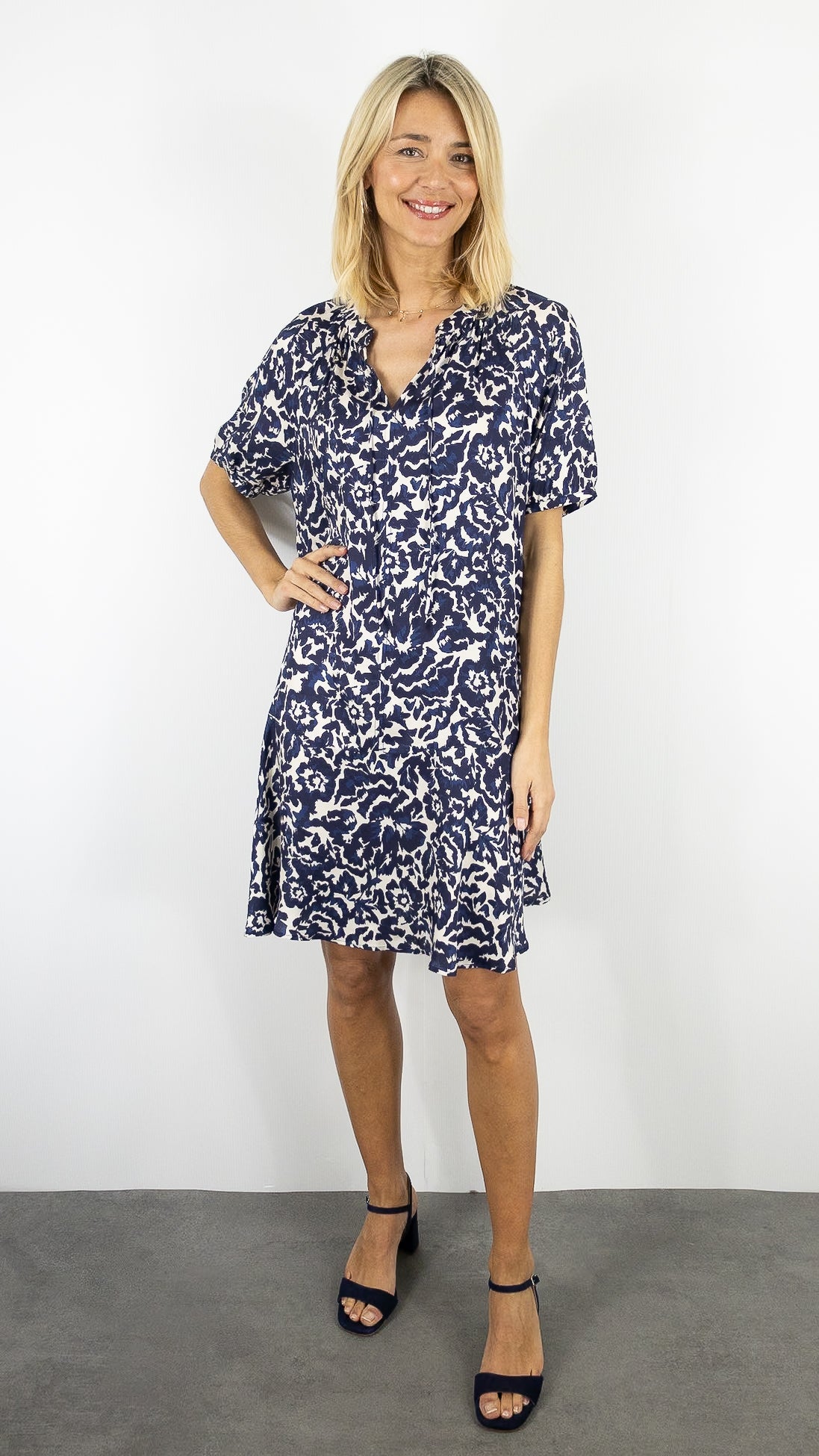 ROBE FLUIDE IMPRIME FLEURI MARINE  GERARD DAREL RALIAH