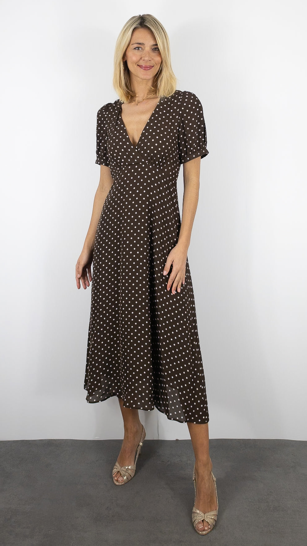 ROBE MIDI IMPRIME A POIS MARRON GERARD DAREL RAZAN