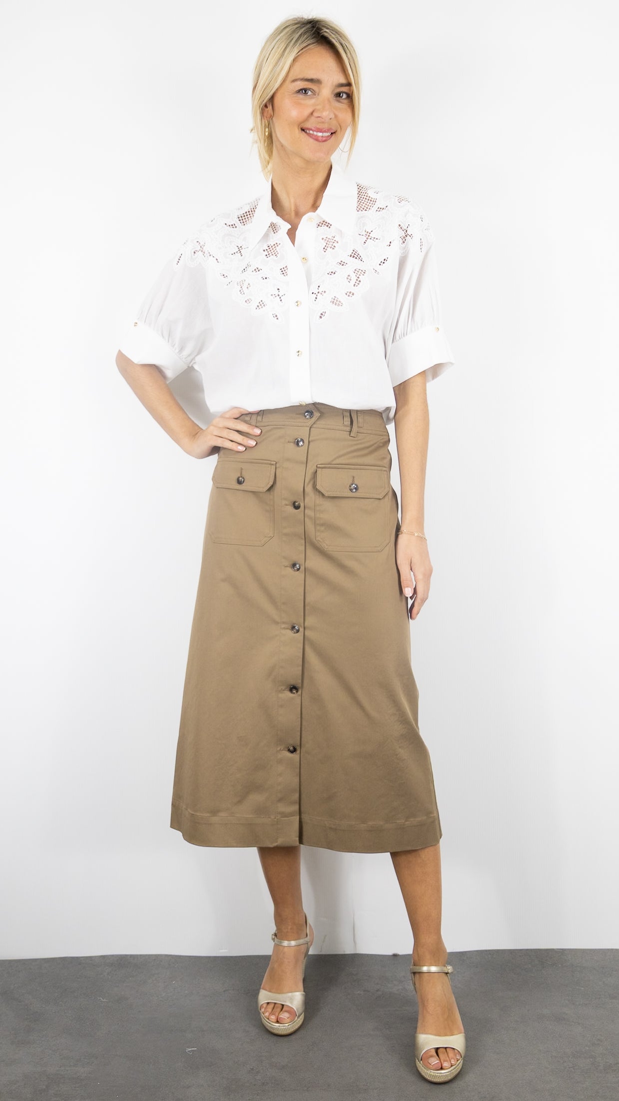 BLOUSE BRODEE ECRUE MANCHES COURTES FEMME CAROLINE BISS 1687