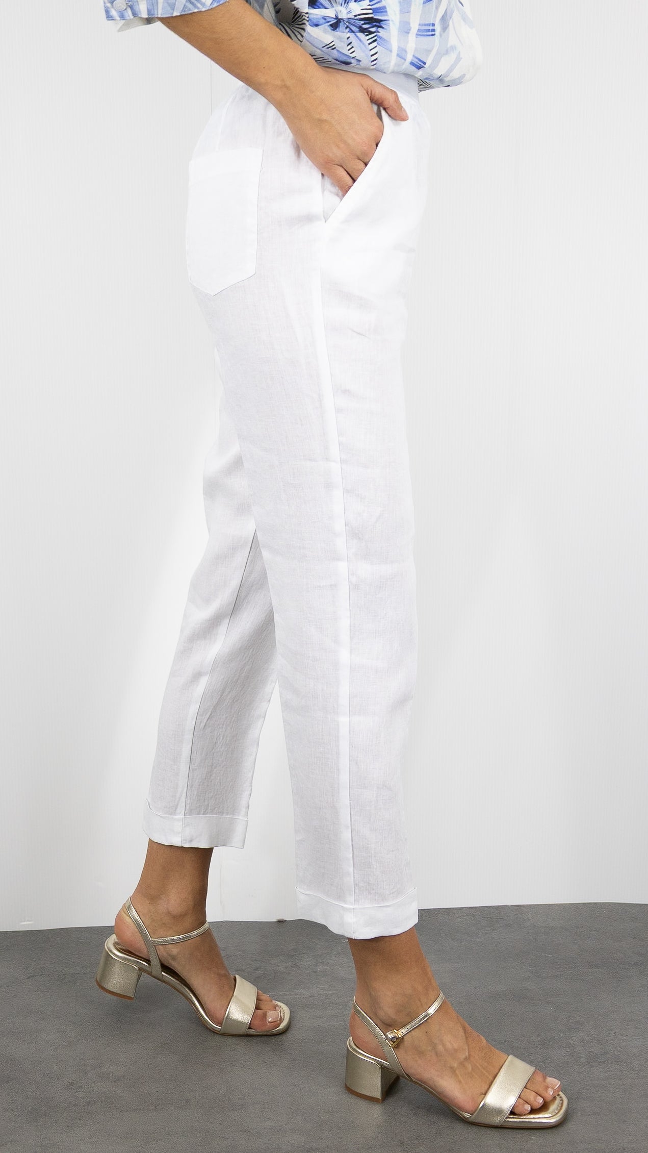 PANTALON EN LIN TAILLE ELASTIQUE ROSSO 35 N861PA/8000#COLOR_701/BLANC