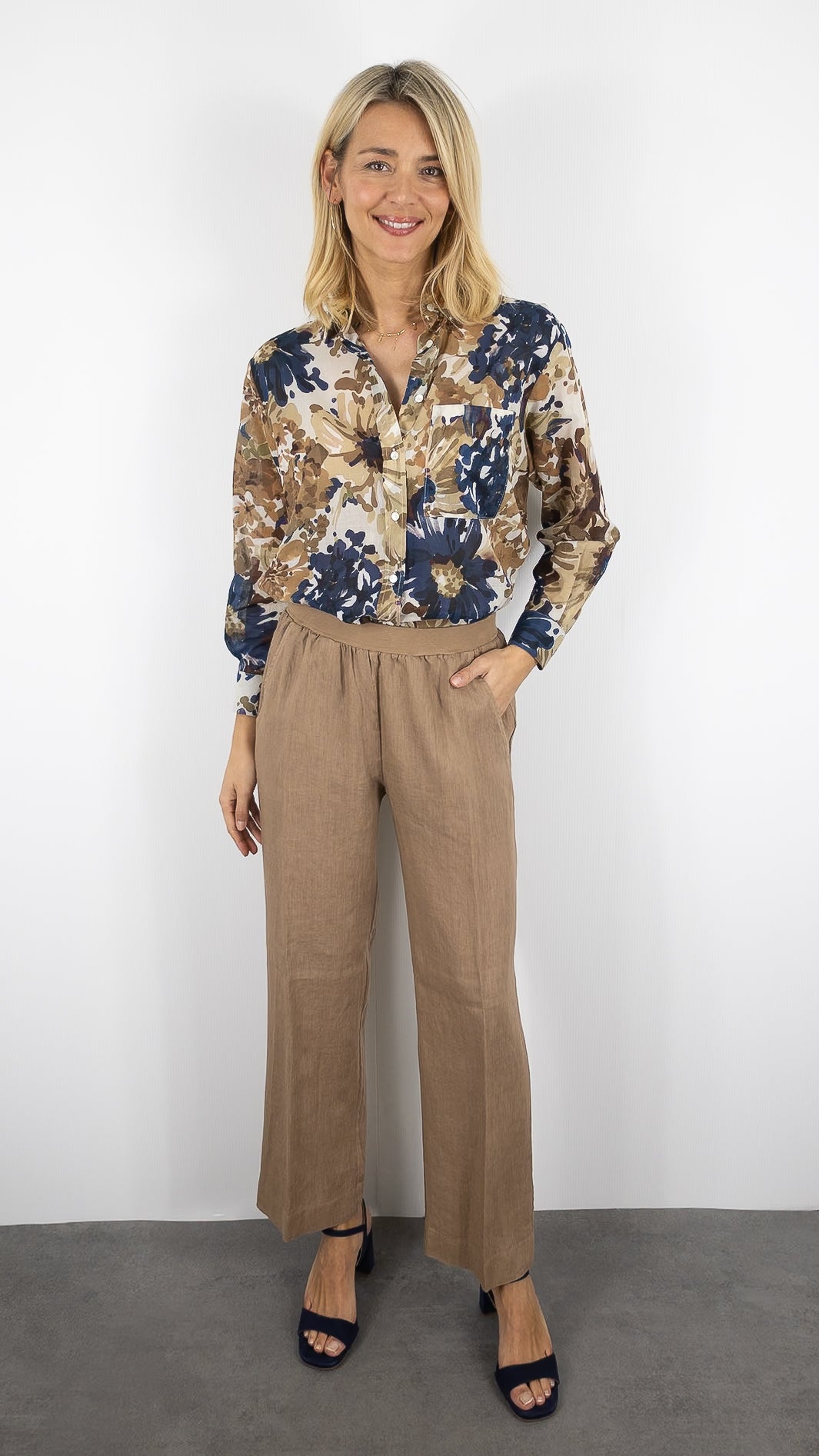 PANTALON DROIT EN LIN POUR FEMME CAMEL ROSSO 35 N1890P/8000 