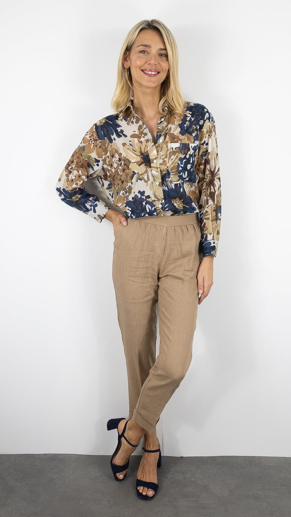 PANTALON EN LIN TAILLE ELASTIQUE ROSSO 35 N861PA/8000#COLOR_743/CAMEL