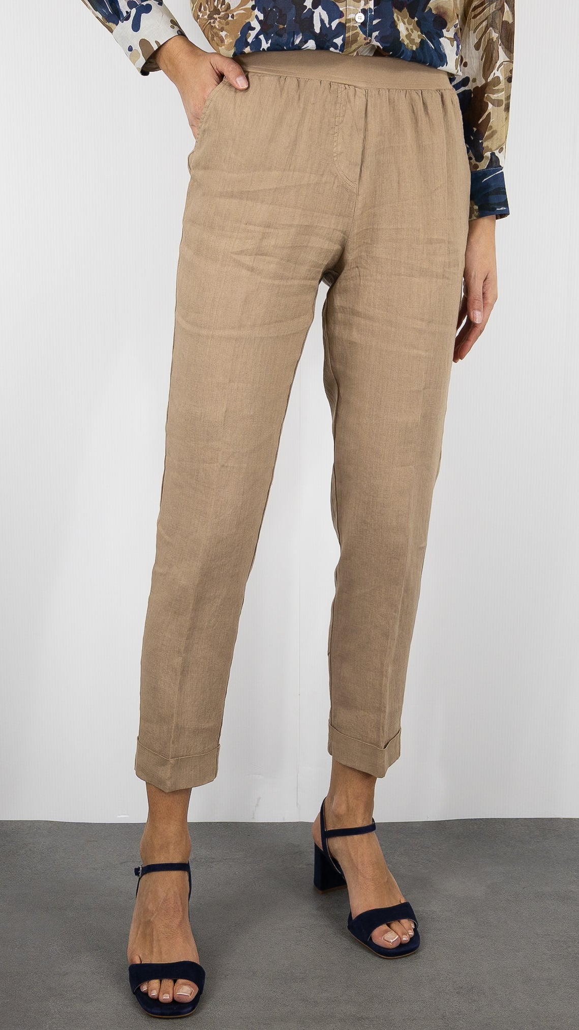 PANTALON EN LIN TAILLE ELASTIQUE ROSSO 35 N861PA/8000#COLOR_743/CAMEL