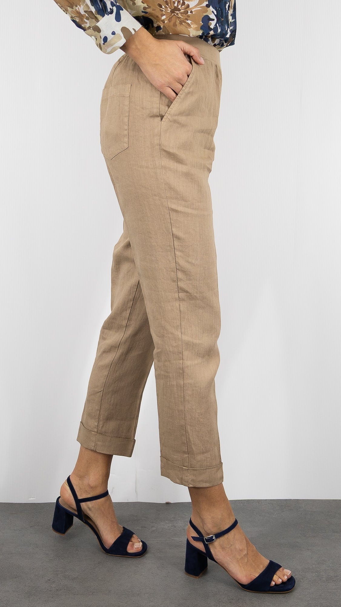 PANTALON EN LIN TAILLE ELASTIQUE ROSSO 35 N861PA/8000#COLOR_743/CAMEL