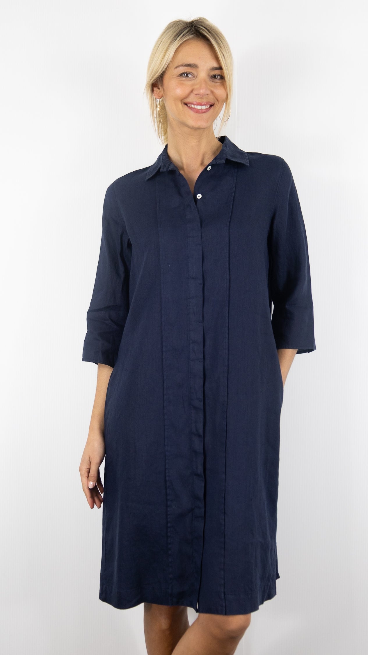 Robe en lin manches 3/4 ROSSO 35 #COLOR_752/marine