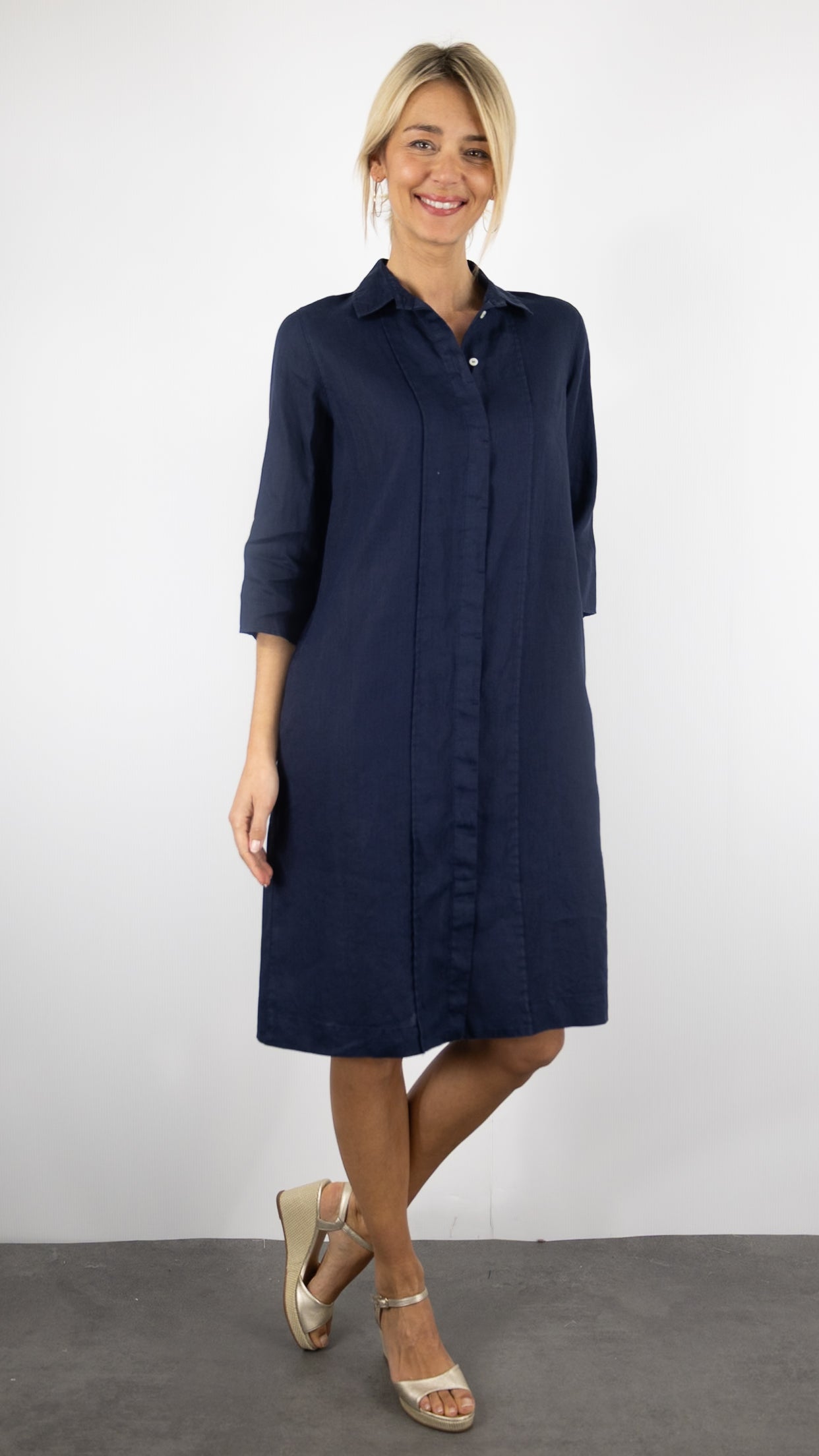Robe en lin manches 3/4 ROSSO 35 #COLOR_752/marine