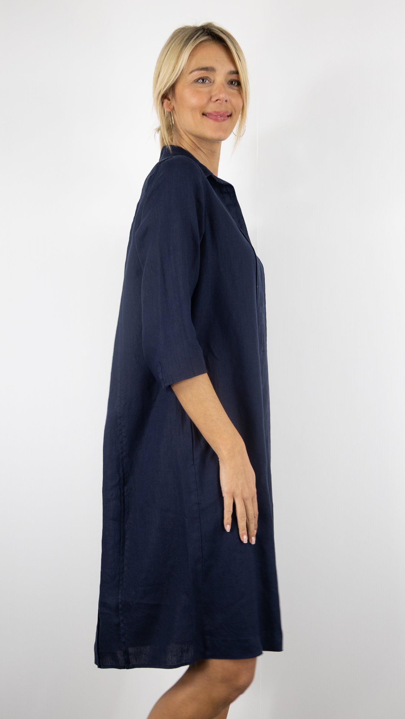 Robe en lin manches 3/4 ROSSO 35 #COLOR_752/marine