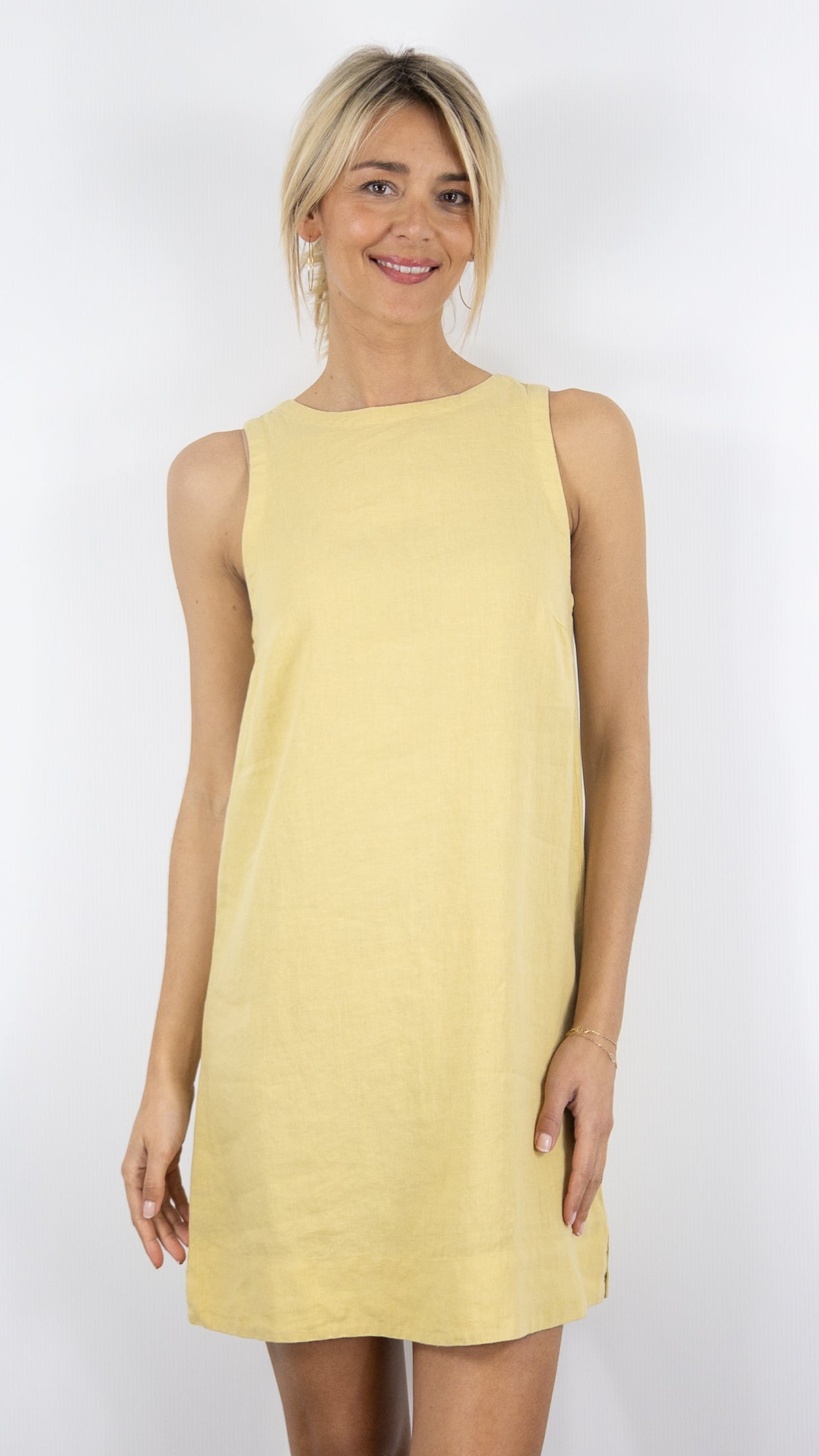 ROBE COURTE SANS MANCHES EN LIN HARTFORD RUELLE#COLOR_23/CORN JAUNE 