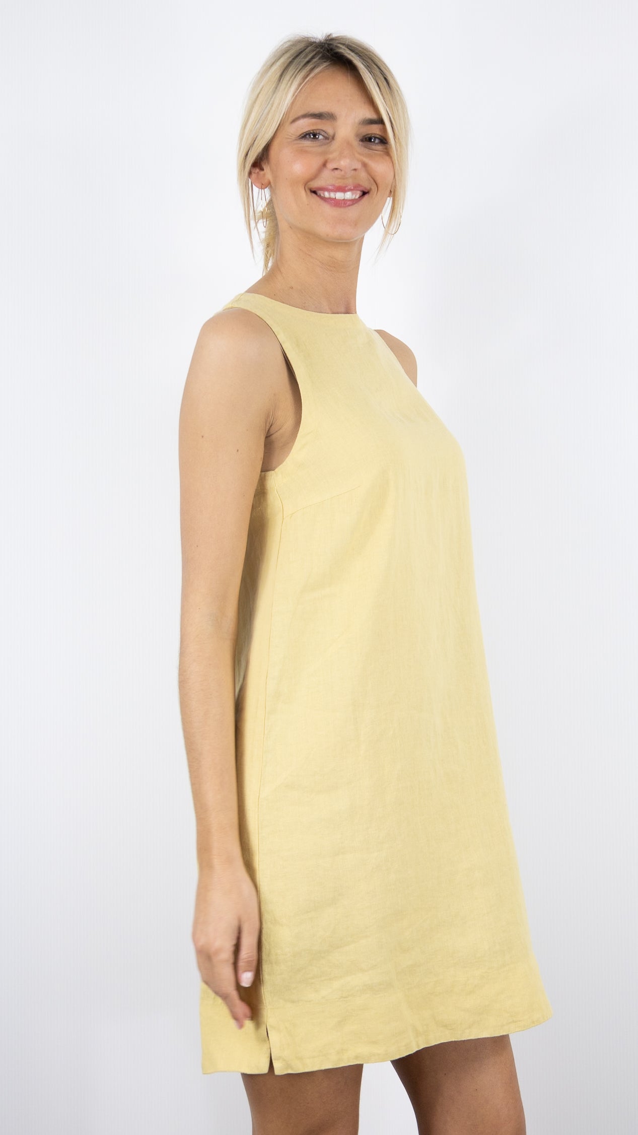 ROBE COURTE SANS MANCHES EN LIN HARTFORD RUELLE#COLOR_23/CORN JAUNE 