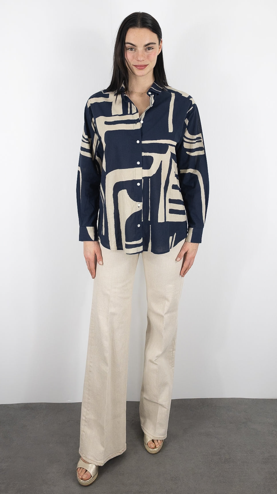 CHEMISE IMPRIMEE AMPLE EN COTON HARTFORD CHARLOT#COLOR_02/NATURAL NAVY