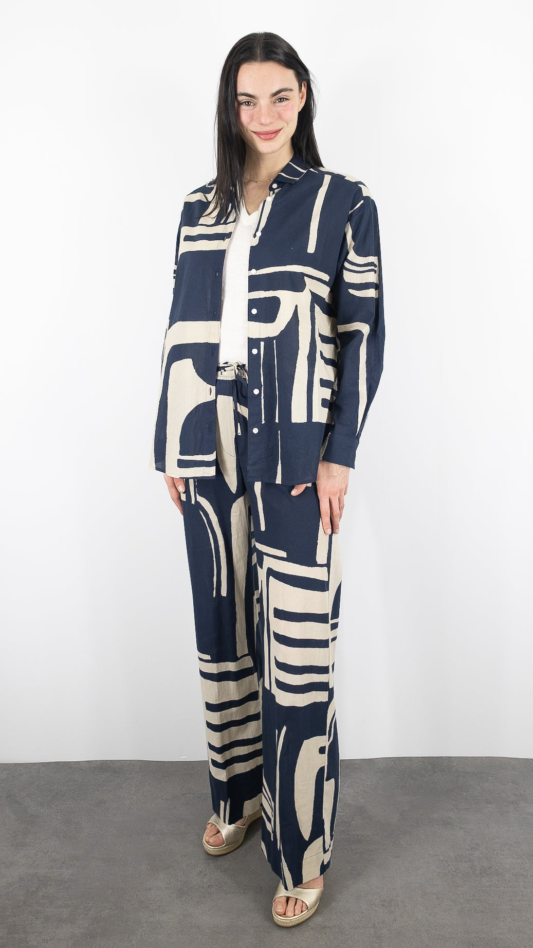 CHEMISE IMPRIMEE AMPLE EN COTON HARTFORD CHARLOT#COLOR_02/NATURAL NAVY