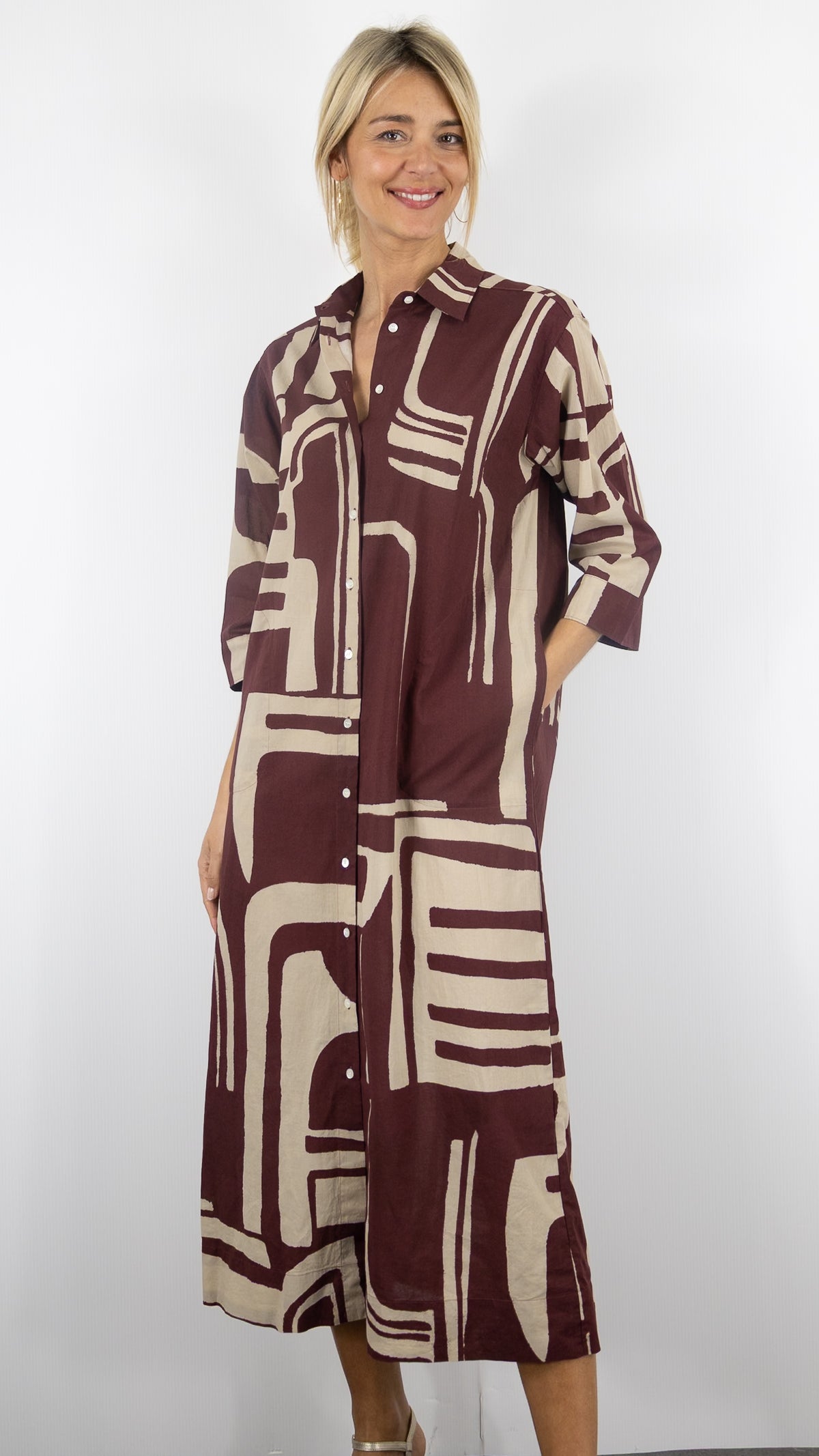 ROBE LONGUE IMPRIMEE EN COTON#COLOR_01/NATURAL BROWN