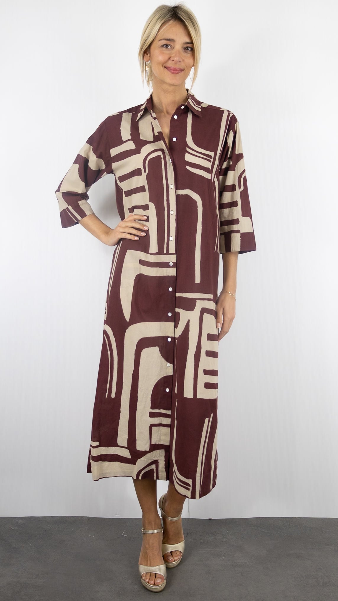 ROBE LONGUE IMPRIMEE EN COTON#COLOR_01/NATURAL BROWN