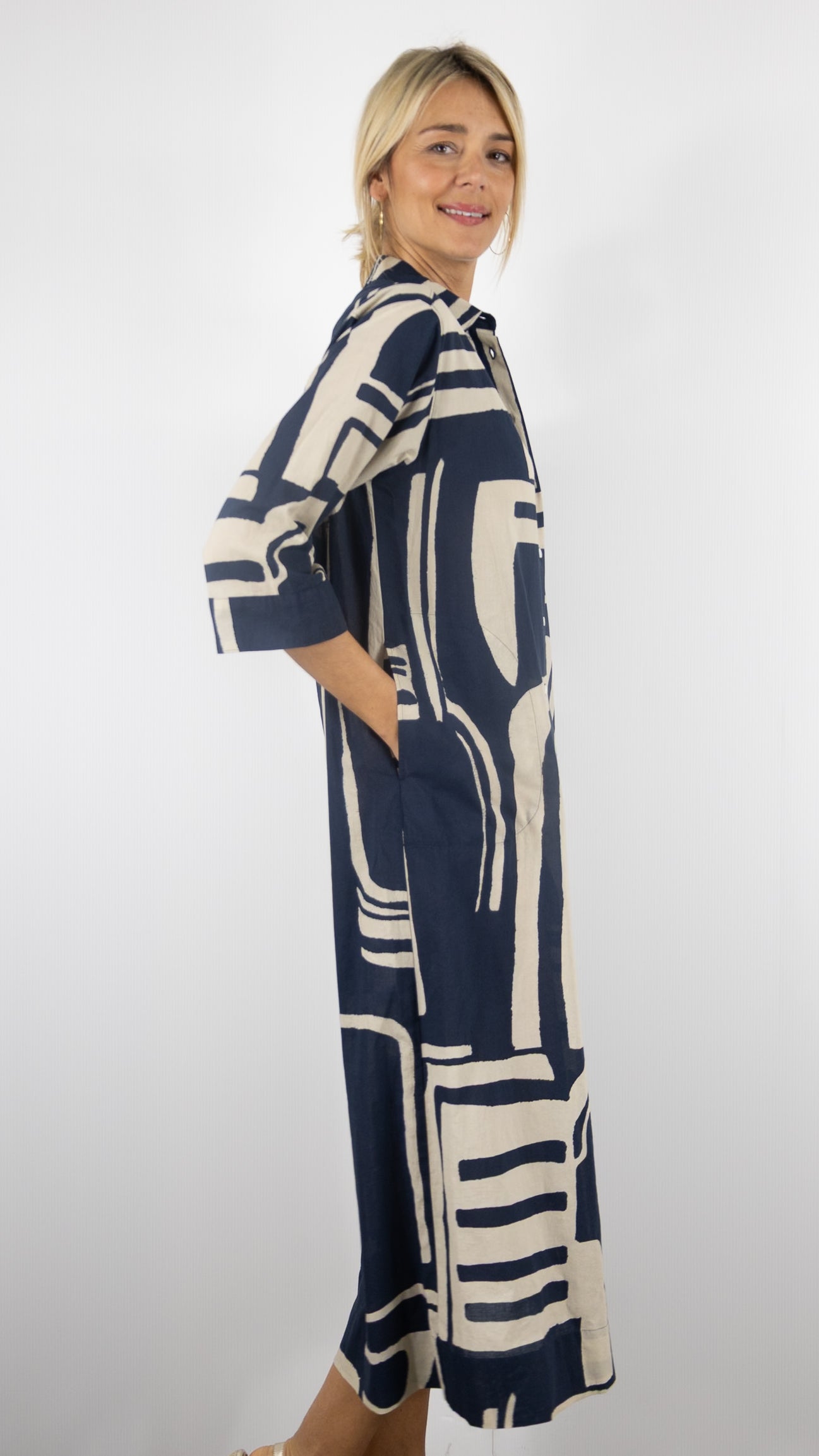ROBE LONGUE IMPRIMEE EN COTON#COLOR_02/NATURAL NAVY