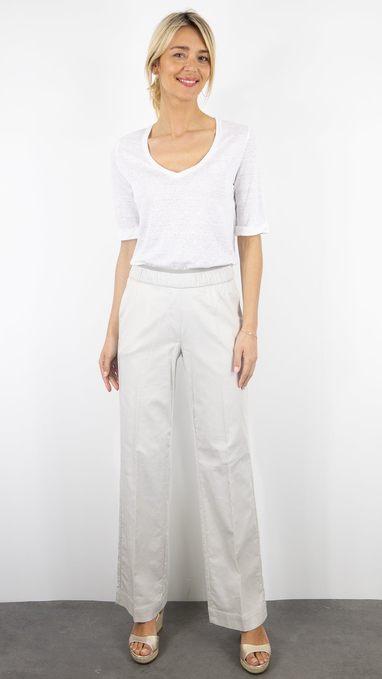 PANTALON LARGE EN COTON TAILLE ELASTIQUE TONI 21-76/1805-27#COLOR_71/LIGHT BEIGE