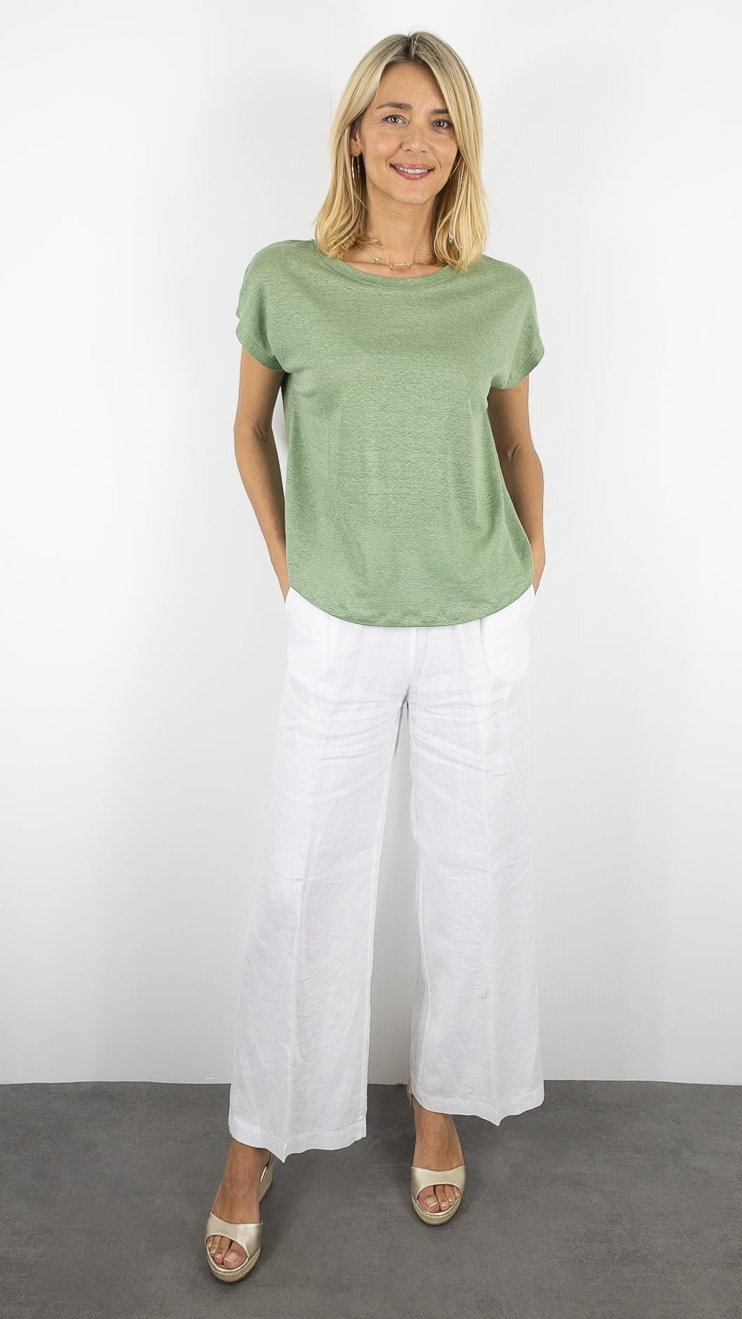 TEE-SHIRT EN LIN COL BATEAU NOT SHY ZOE#COLOR_OLIVIER/VERT