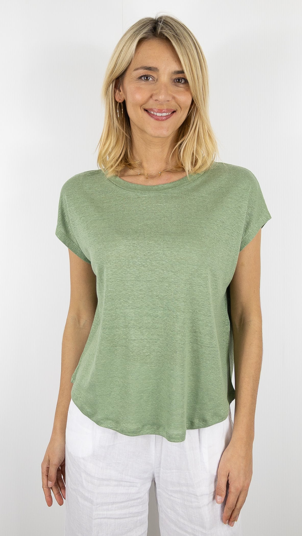 TEE-SHIRT EN LIN COL BATEAU NOT SHY ZOE#COLOR_OLIVIER/VERT