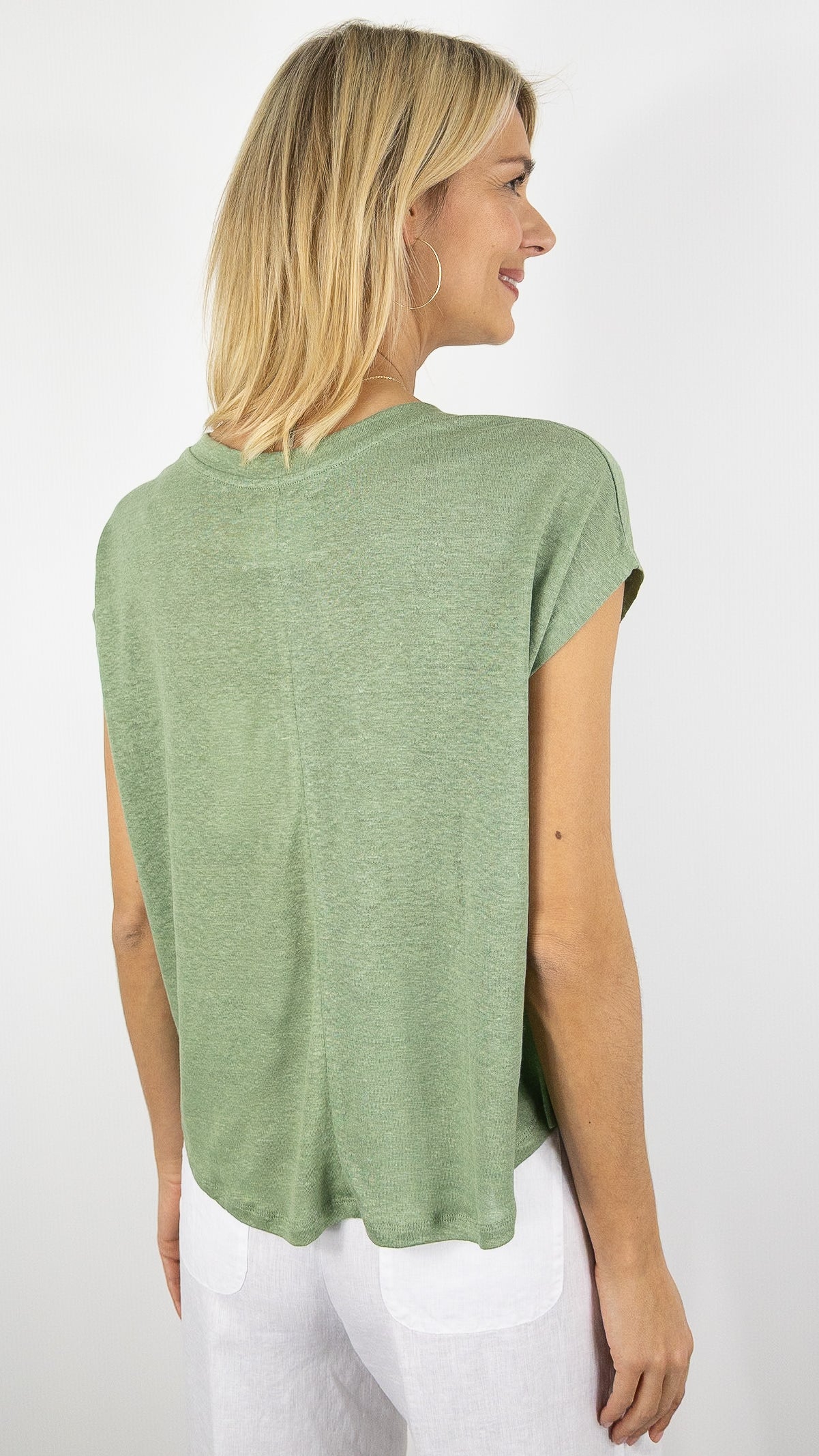 TEE-SHIRT EN LIN COL BATEAU NOT SHY ZOE#COLOR_OLIVIER/VERT