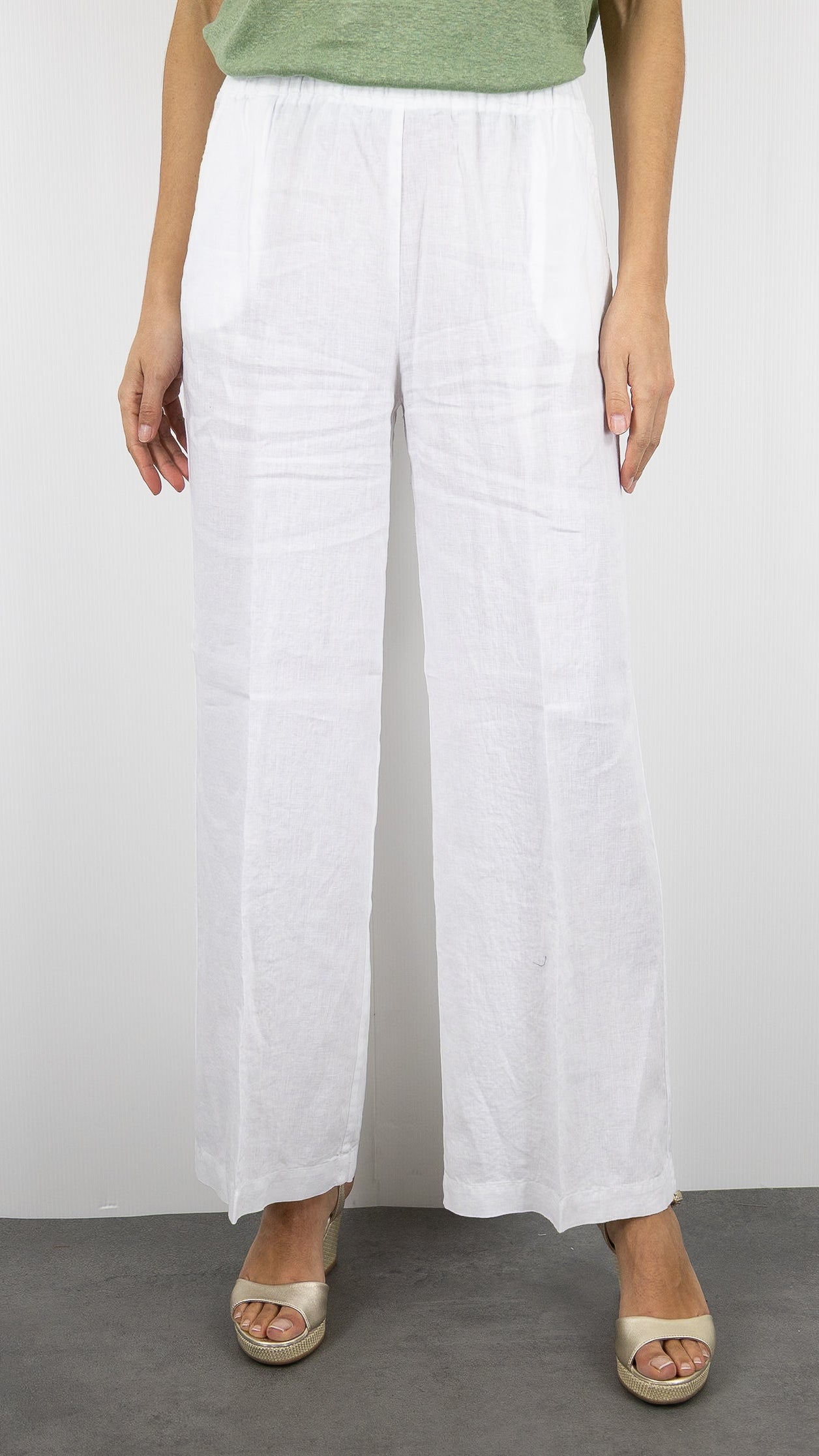 PANTALON large en lin pour femme ROSSO 35 N1774PA/8000#COLOR_701/BLANC