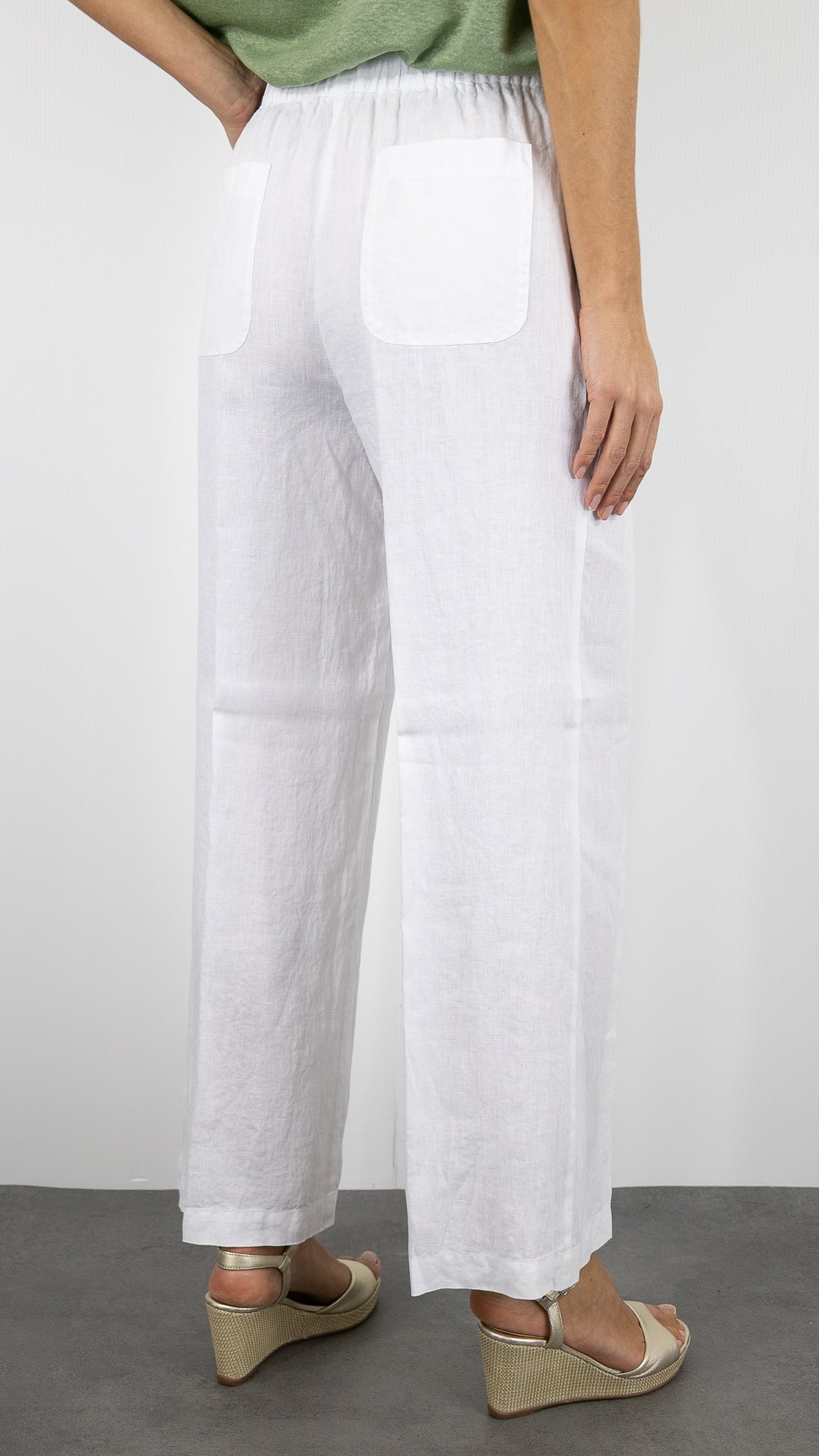 PANTALON large en lin pour femme ROSSO 35 N1774PA/8000#COLOR_701/BLANC