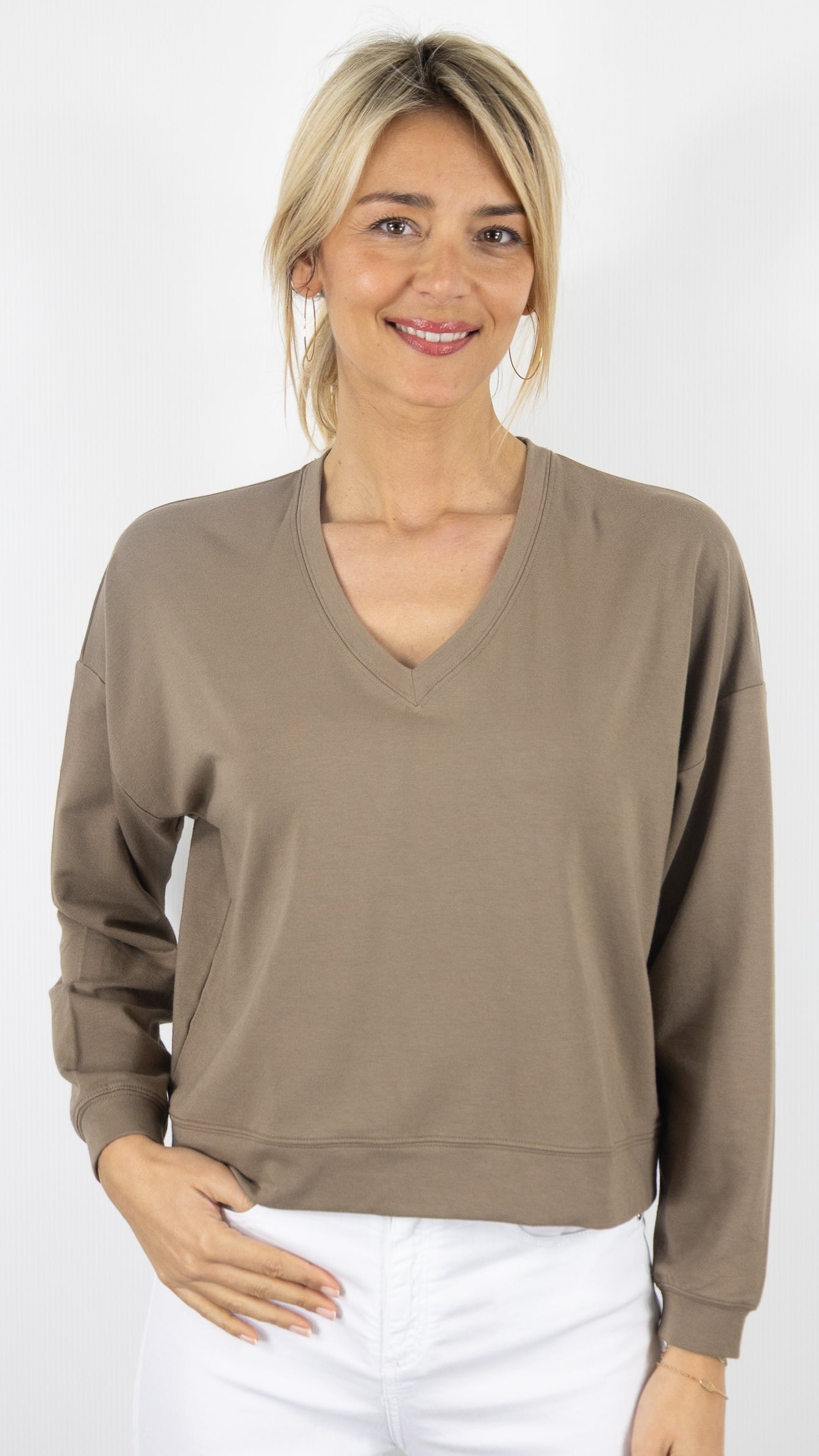 SWEAT EN COTON PIMA CAPPUCINO TAUPE ANONYM ADELE