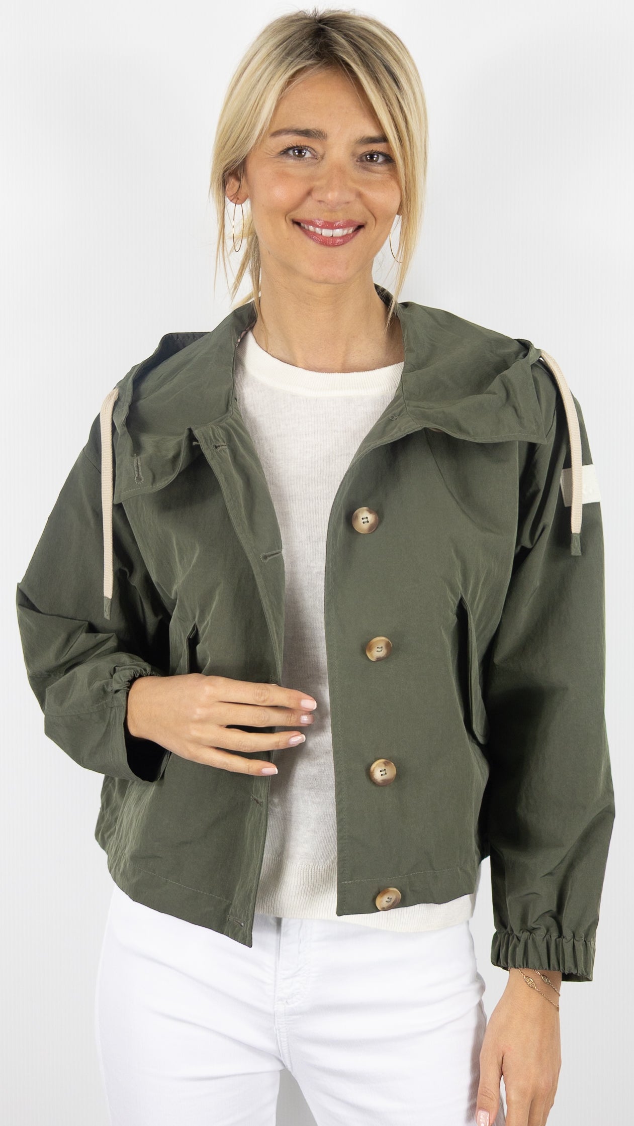 BLOUSON COURT A CAPUCHE KAKI FEMME TRENCH AND COAT SUREAU 1/A8TA#COLOR_30/KAKI