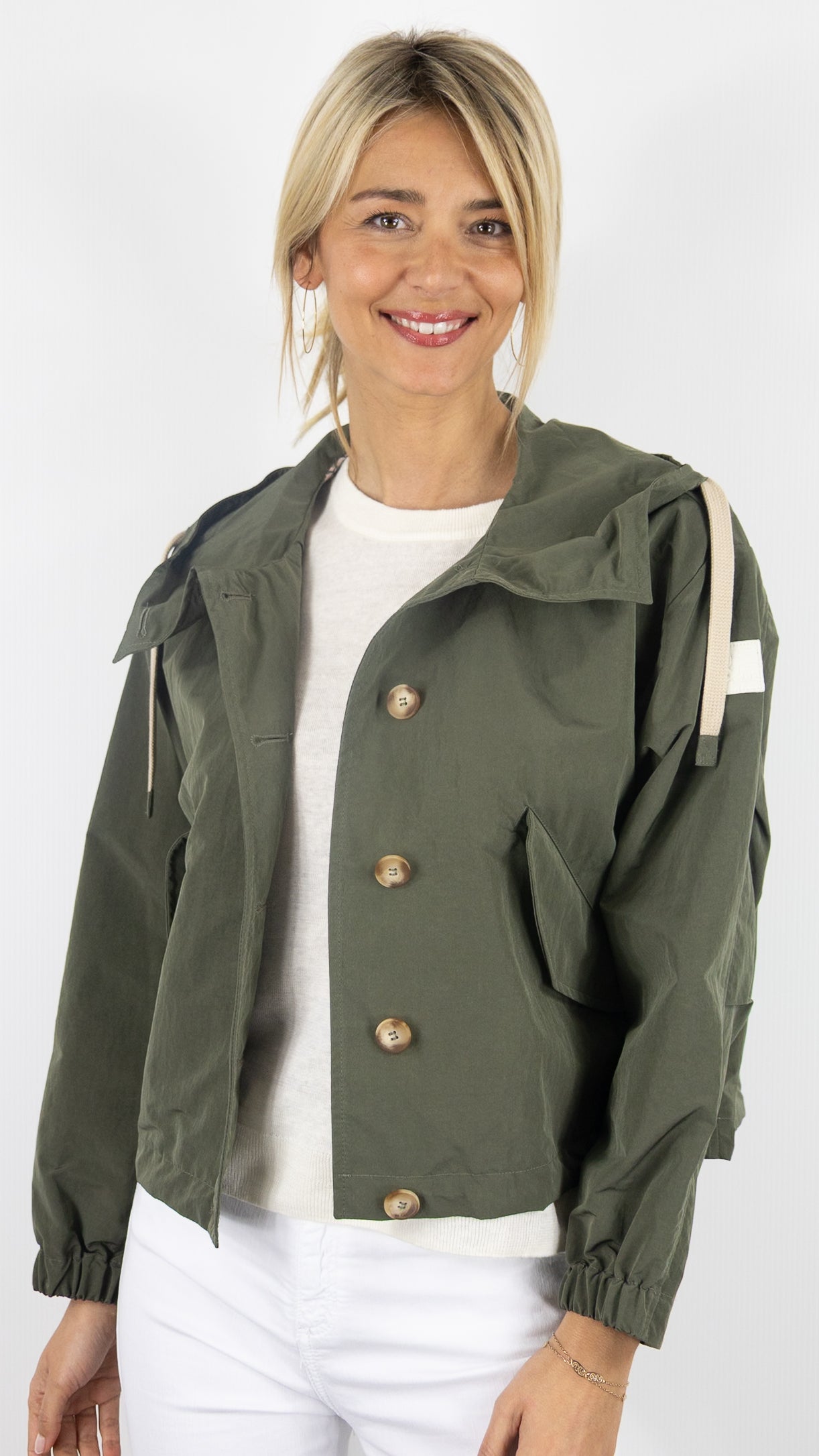BLOUSON COURT A CAPUCHE KAKI FEMME TRENCH AND COAT SUREAU 1/A8TA#COLOR_30/KAKI