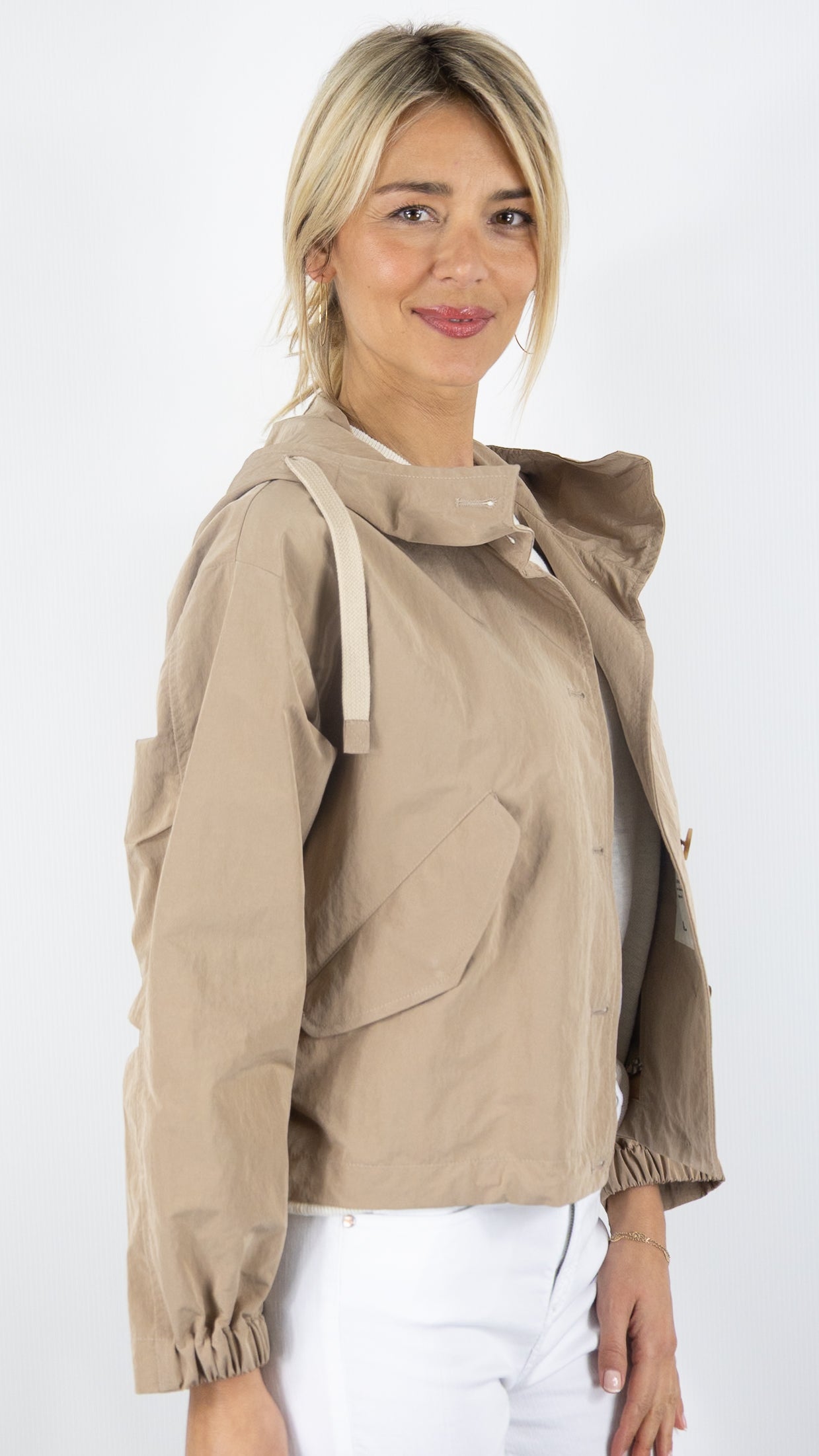 BLOUSON COURT A CAPUCHE CAMEL FEMME TRENCH AND COAT SUREAU 1/A8TA#COLOR_47/CAMEL