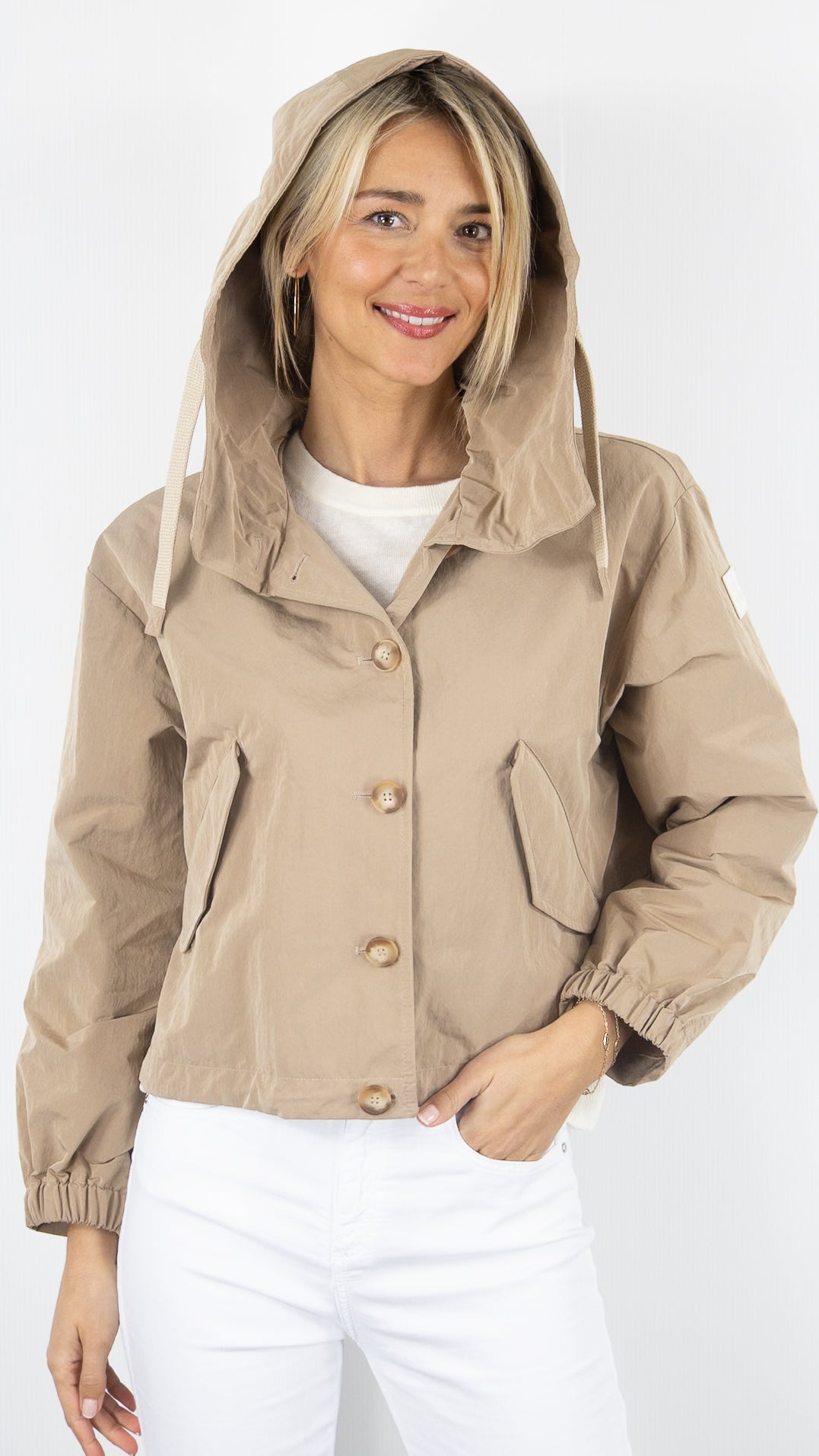 BLOUSON COURT A CAPUCHE CAMEL FEMME TRENCH AND COAT SUREAU 1/A8TA#COLOR_47/CAMEL