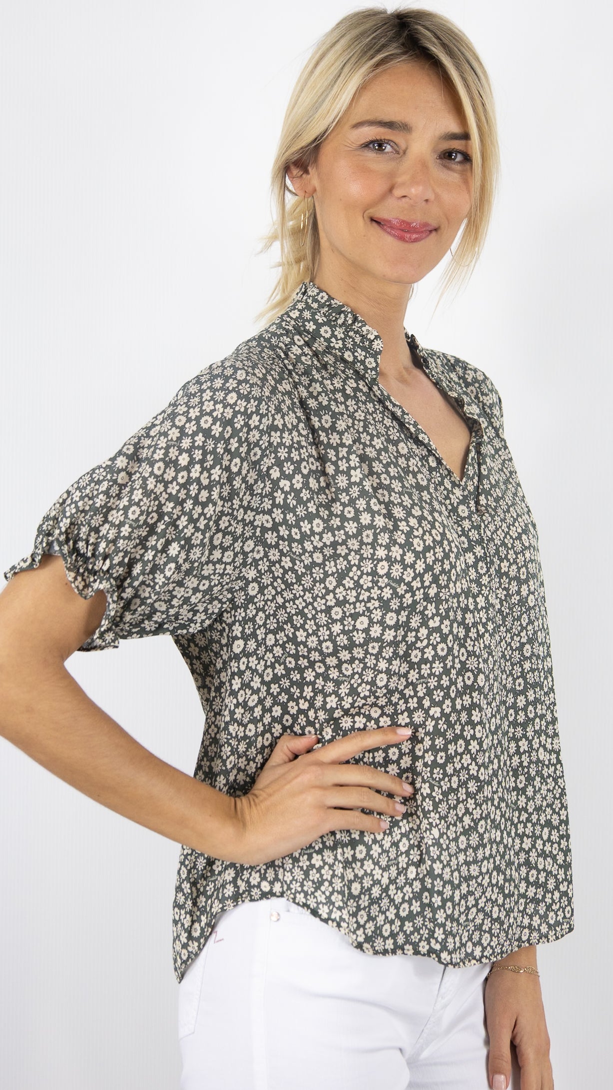 BLOUSE FLUIDE IMPRIME FLEURI KAKI PABLO CAMILLEA