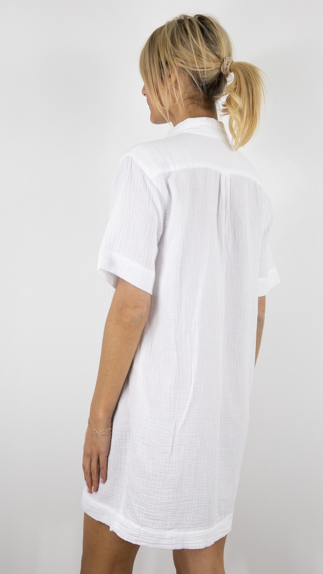 ROBE CHEMISE EN GAZE DE COTON BLANC DENIM STUDIO RIM DOUBLE