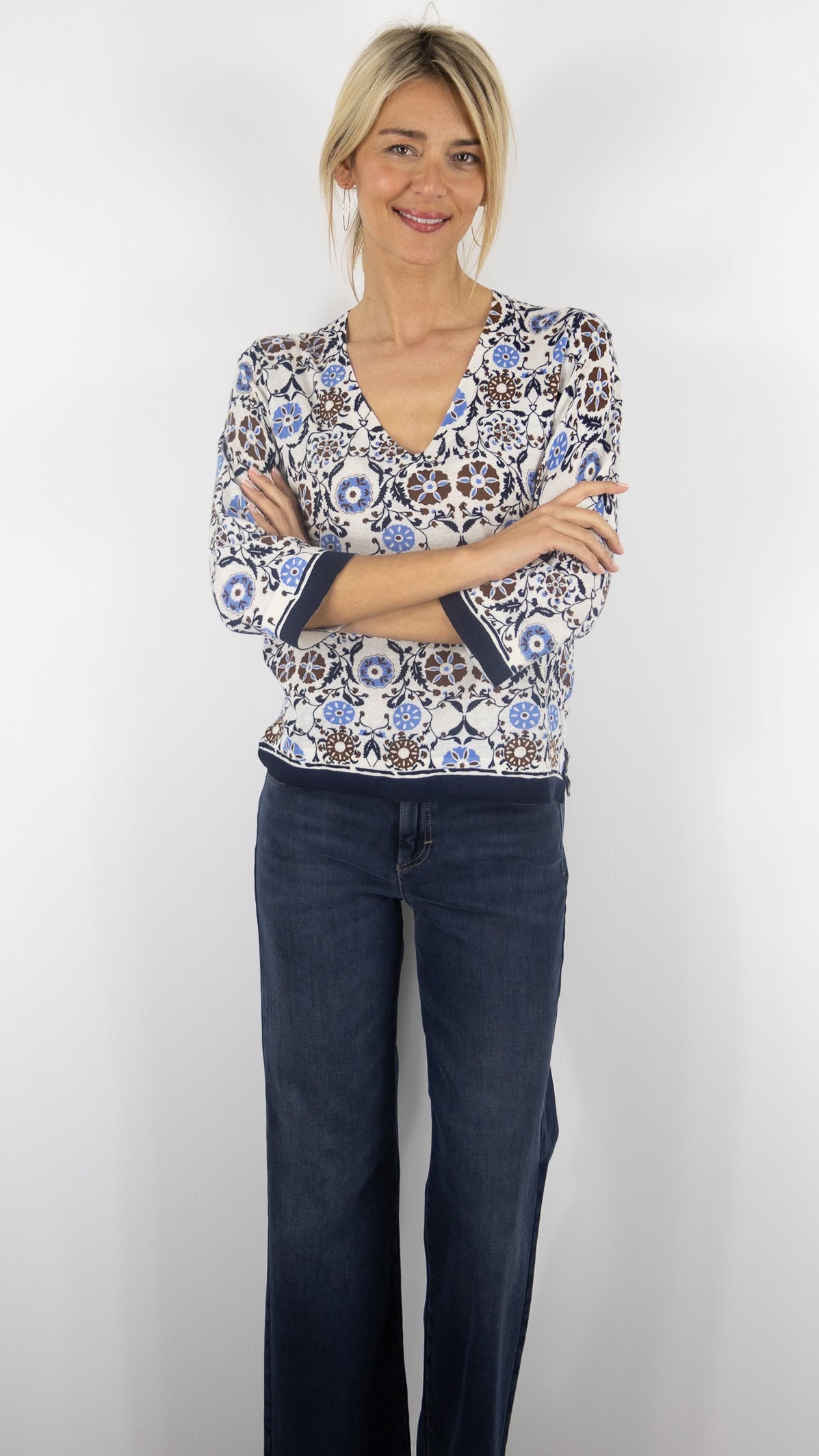 PULL V IMPRIME CHOCO MARRON FEMME GERARD DAREL LIVIA