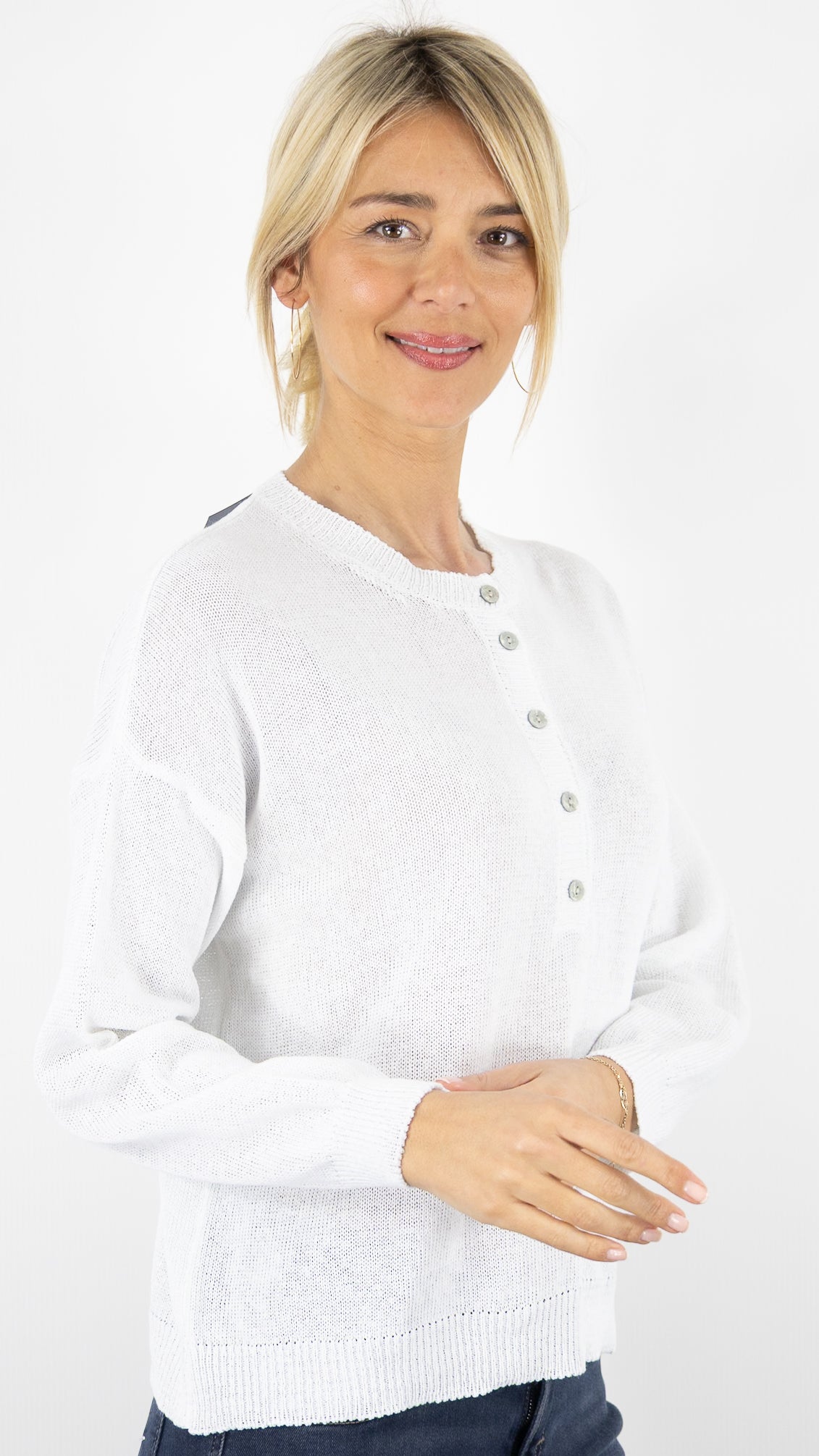 PULL LEGER COL BOUTONNE FEMME ALEXANDRE LAURENT M8220#COLOR_BLANC