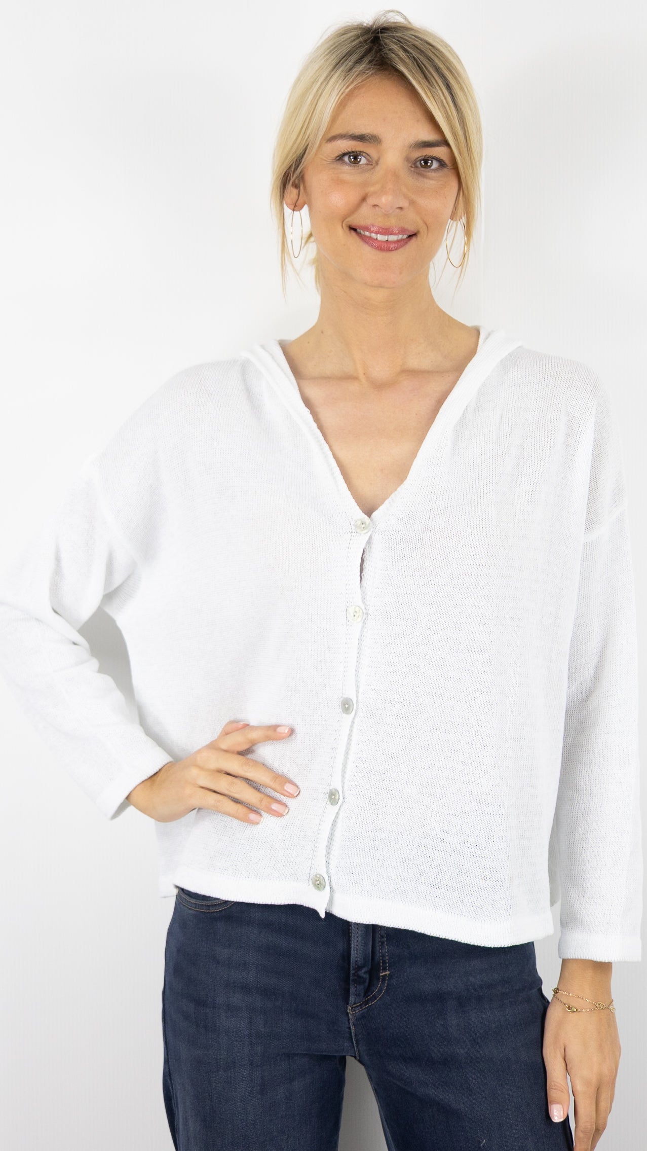 GILET A CAPUCHE EN COTON ALEXANDRE LAURENT M8222#COLOR_BLANC