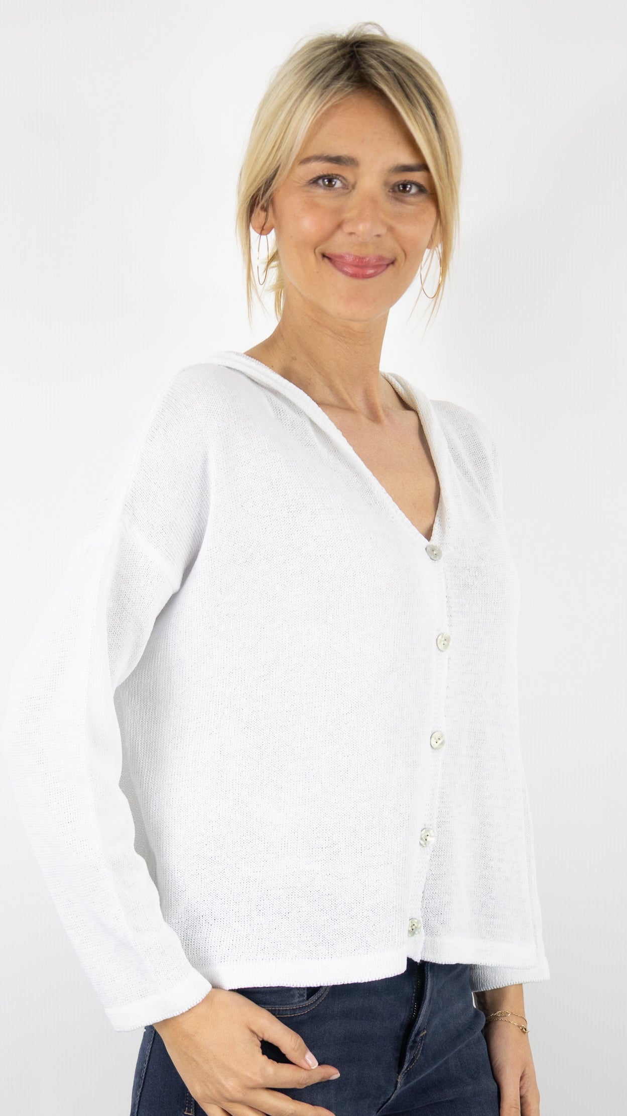 GILET A CAPUCHE EN COTON ALEXANDRE LAURENT M8222#COLOR_BLANC