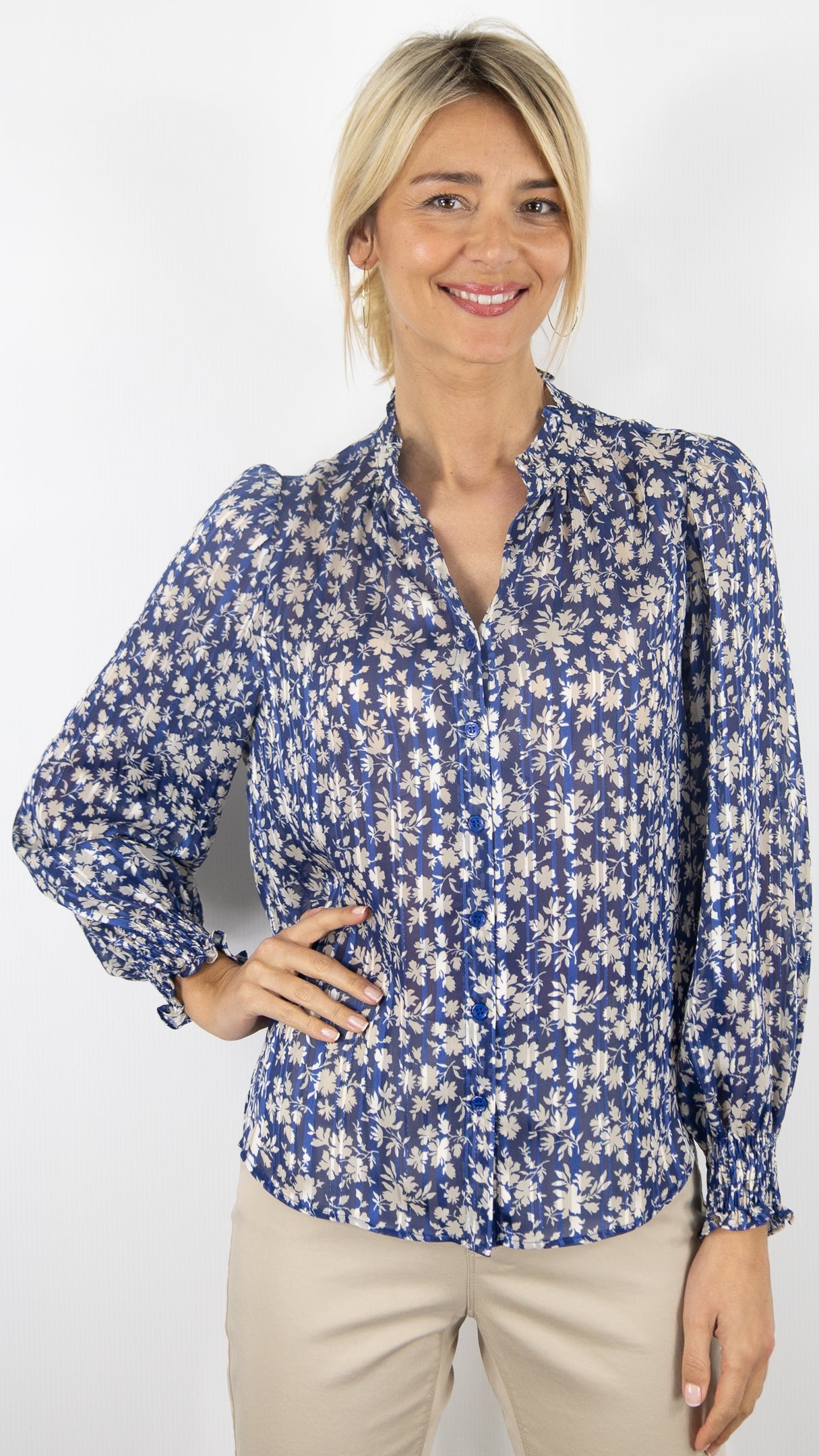 BLOUSE FLEURIE INDIGO BEIGE GERARD DAREL CASY