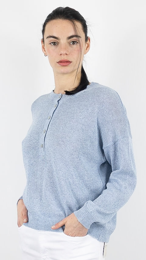 PULL LEGER COL BOUTONNE FEMME ALEXANDRE LAURENT M8220#COLOR_CIEL